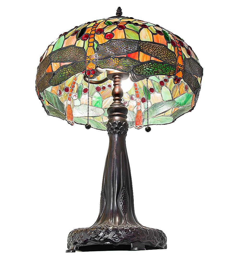 Meyda Tiffany - 266004 - Two Light Table Lamp - Tiffany Hanginghead Dragonfly - Mahogany Bronze