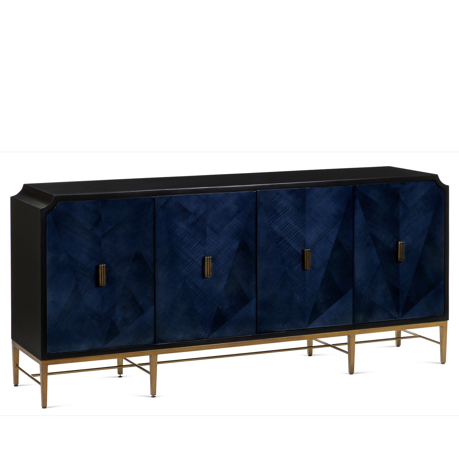 Currey and Company - 3000-0247 - Credenza - Kallista - Dark Sapphire/Caviar Black/Antique Brass