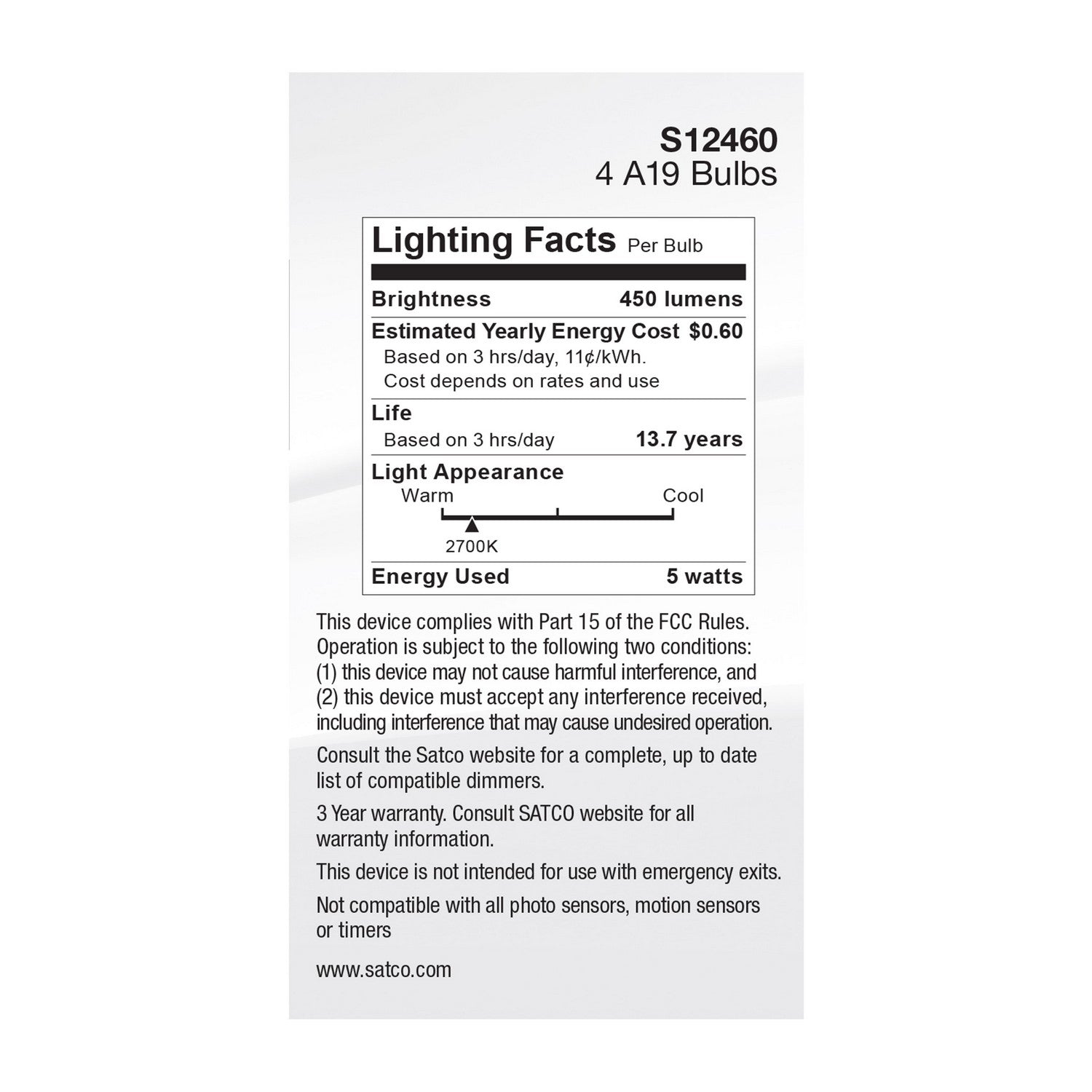 Satco - S12460 - Light Bulb - Clear