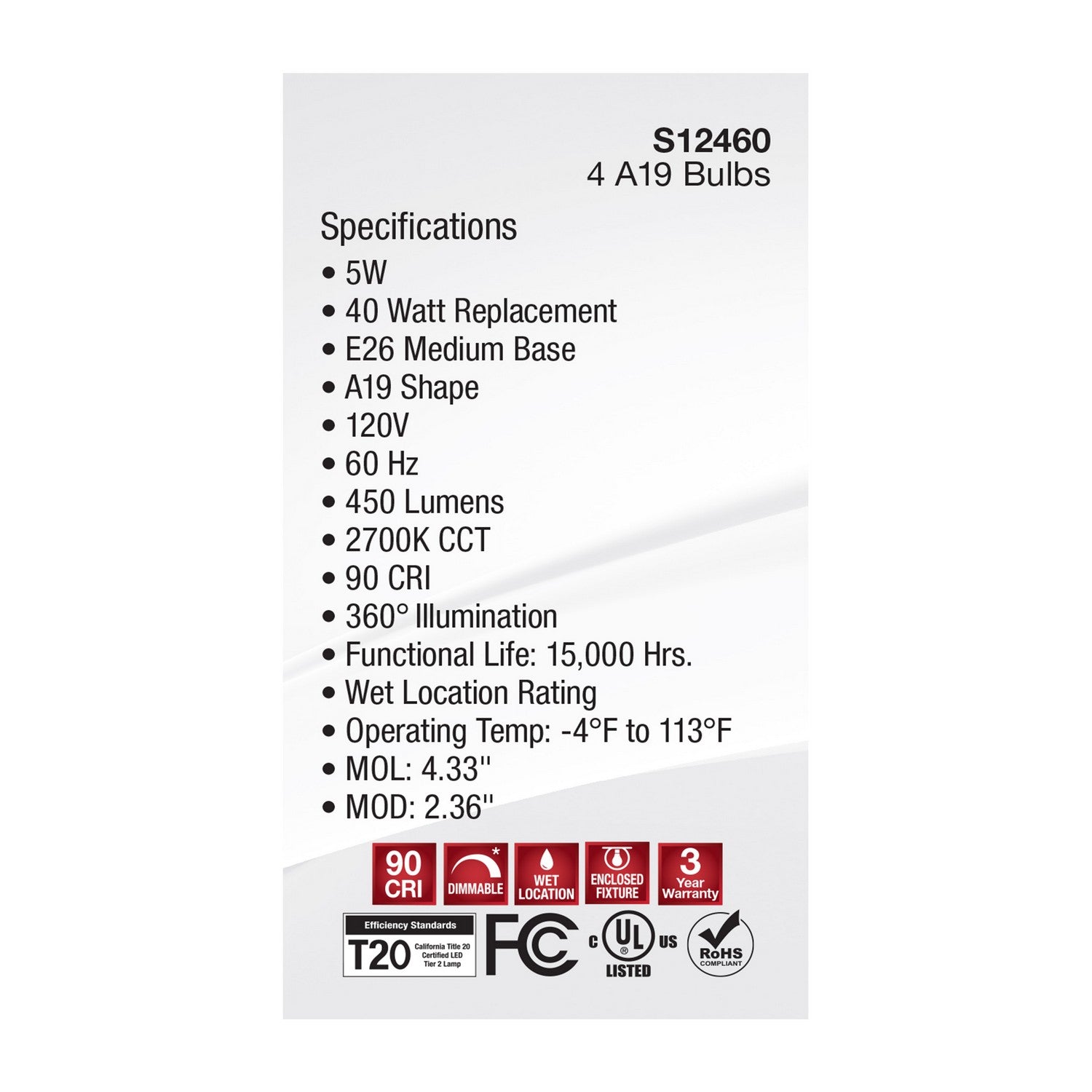 Satco - S12460 - Light Bulb - Clear