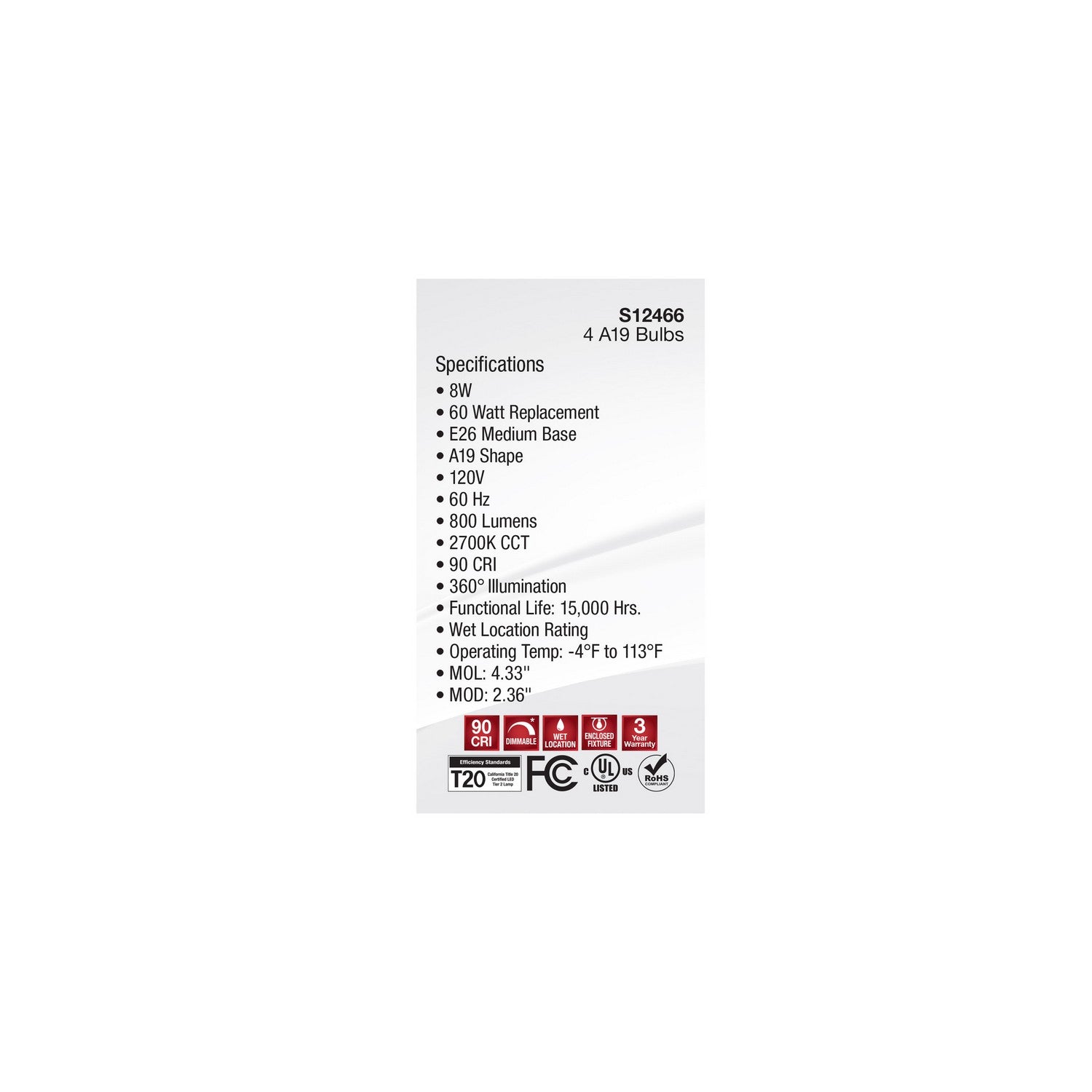 Satco - S12466 - Light Bulb - Soft White