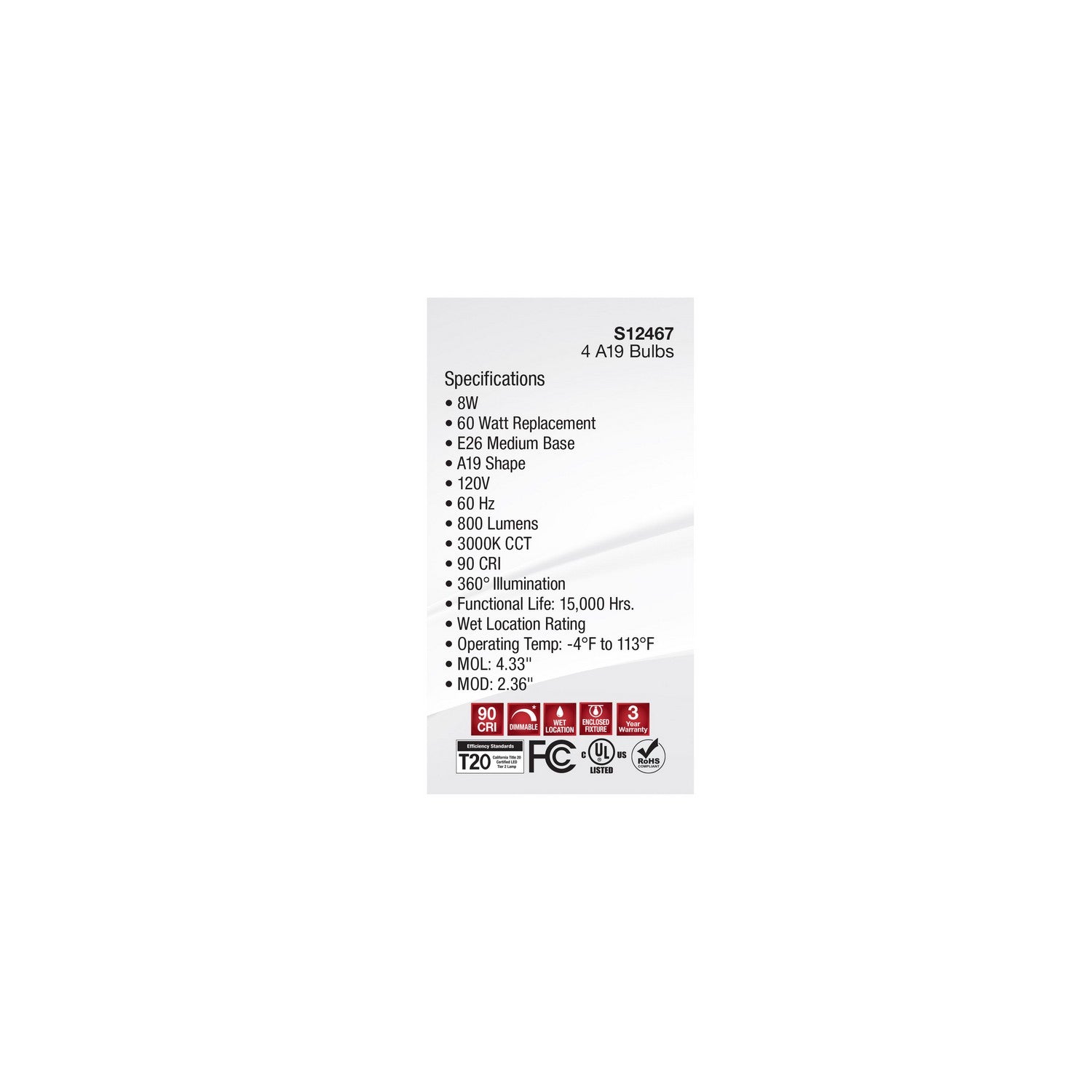 Satco - S12467 - Light Bulb - Soft White