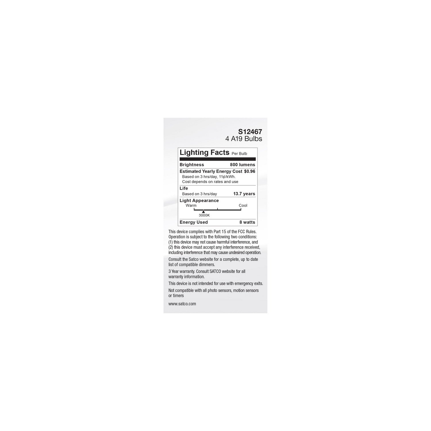 Satco - S12467 - Light Bulb - Soft White