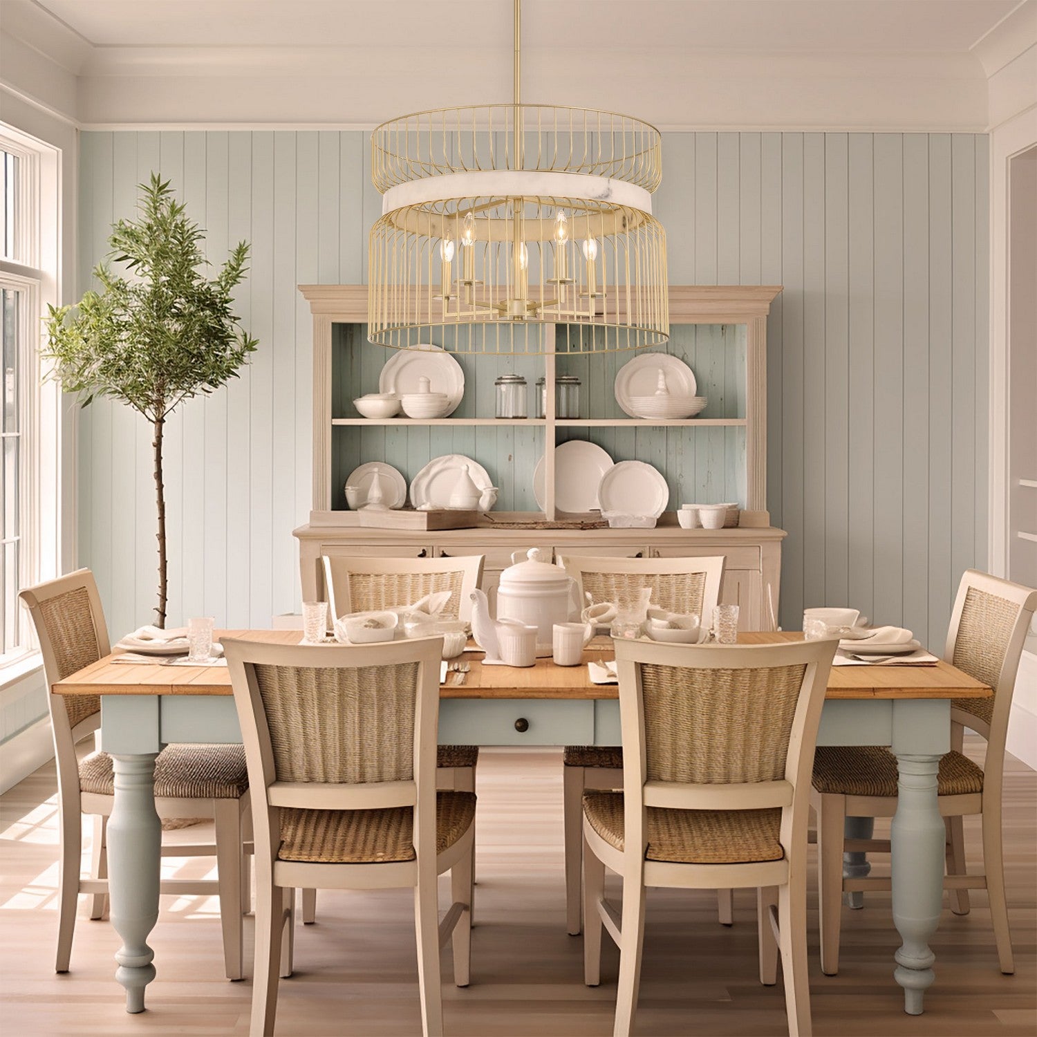 Minka-Lavery - 3395-754 - Five Light Pendant - Park Slope by Robin Baron - Nouveau Gold