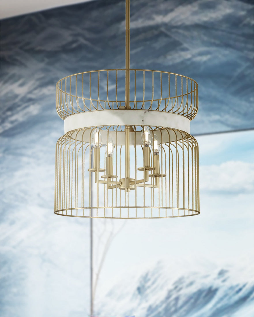 Minka-Lavery - 3395-754 - Five Light Pendant - Park Slope by Robin Baron - Nouveau Gold