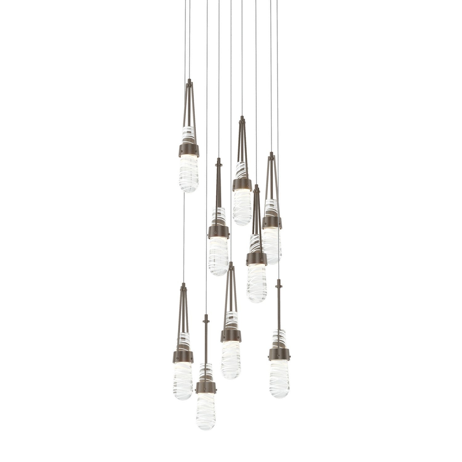 Hubbardton Forge - 131100-SKT-LONG-05-YJ0434 - Link 9-Light Blown Glass Pendant - Link - Bronze