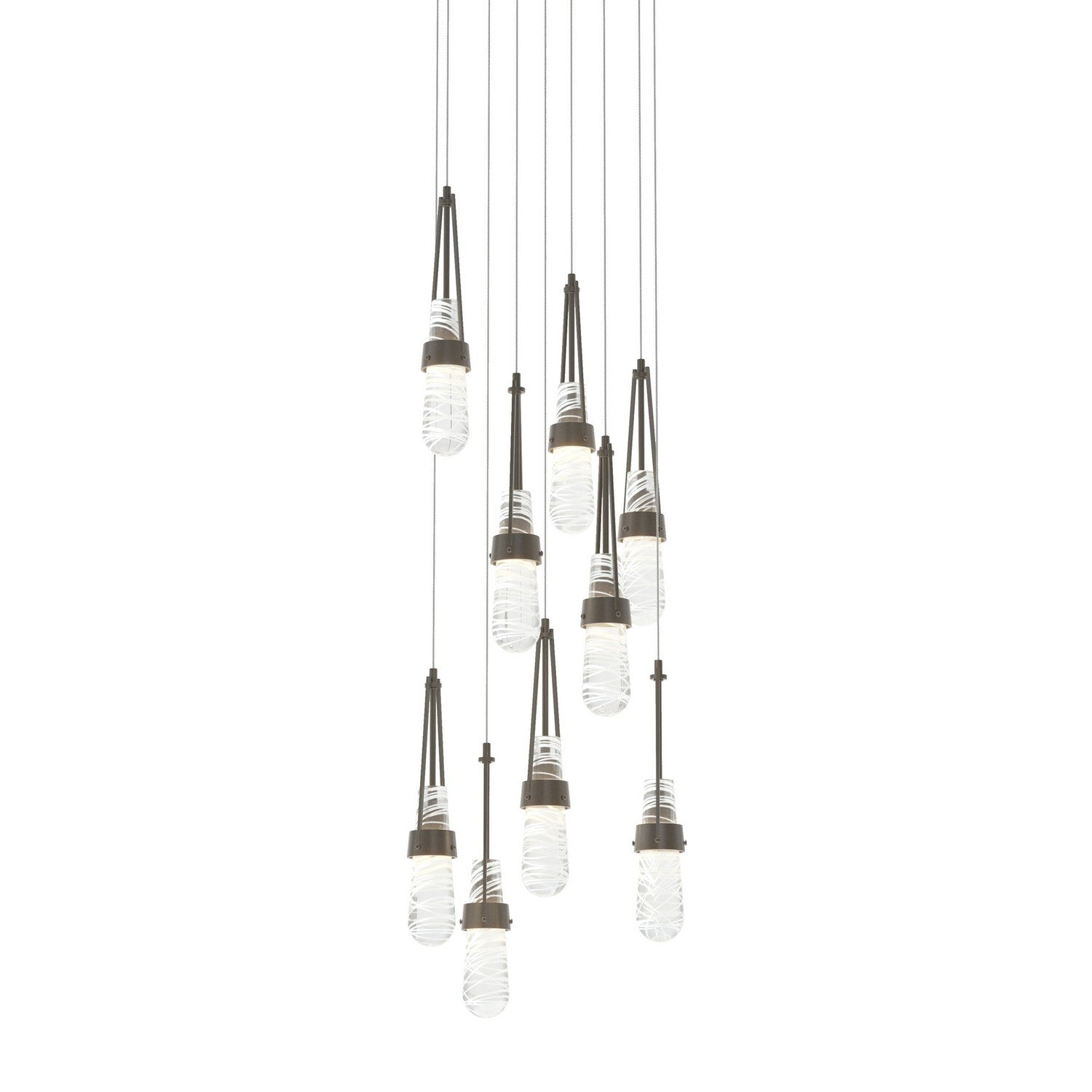 Hubbardton Forge - 131100-SKT-LONG-07-YJ0434 - Link 9-Light Blown Glass Pendant - Link - Dark Smoke