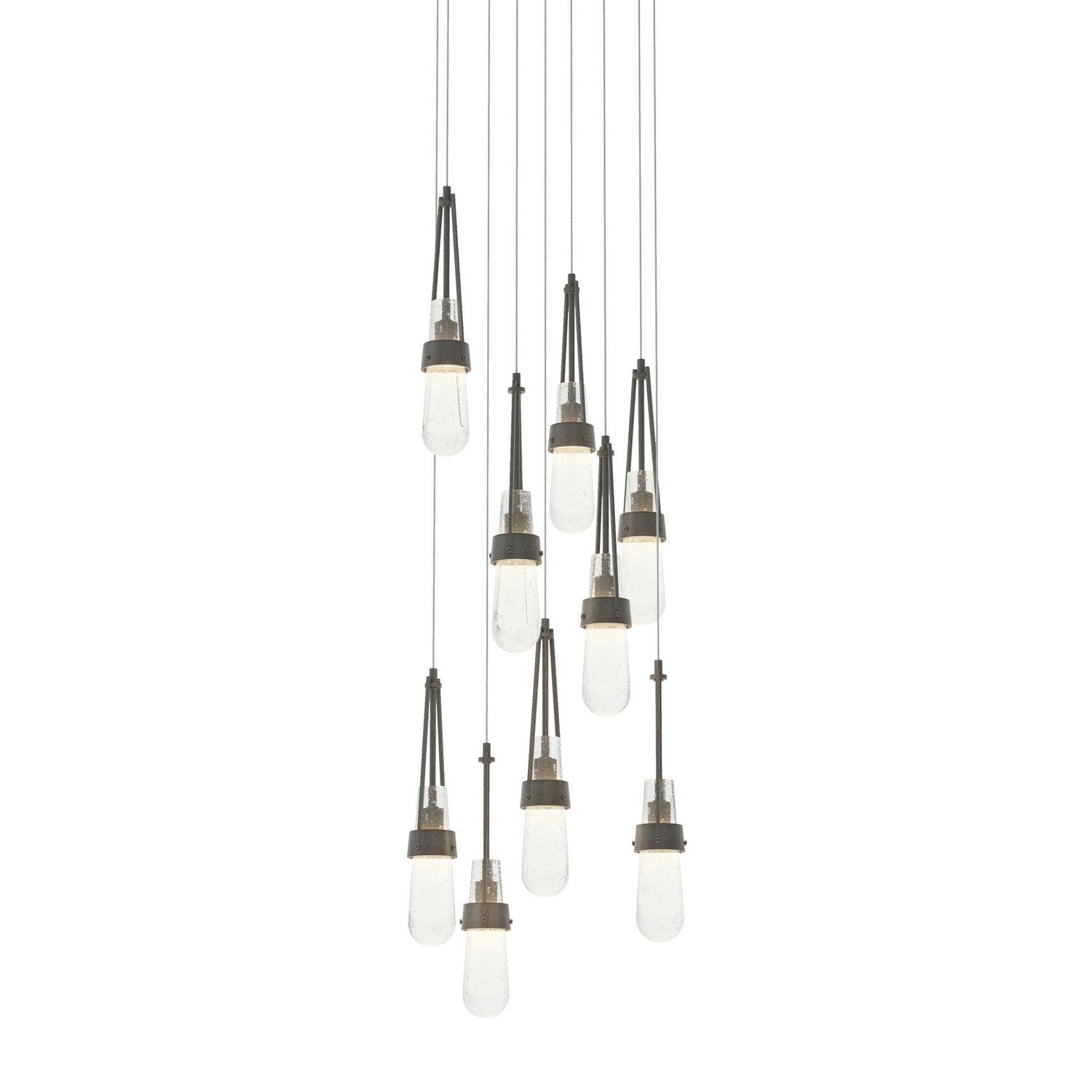 Hubbardton Forge - 131100-SKT-LONG-20-YG0434 - Link 9-Light Blown Glass Pendant - Link - Natural Iron
