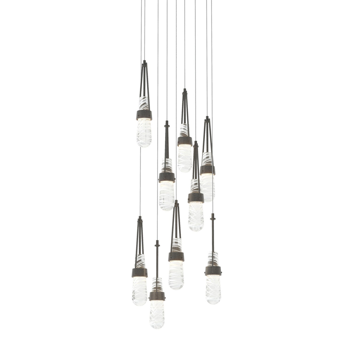 Hubbardton Forge - 131100-SKT-LONG-20-YJ0434 - Link 9-Light Blown Glass Pendant - Link - Natural Iron