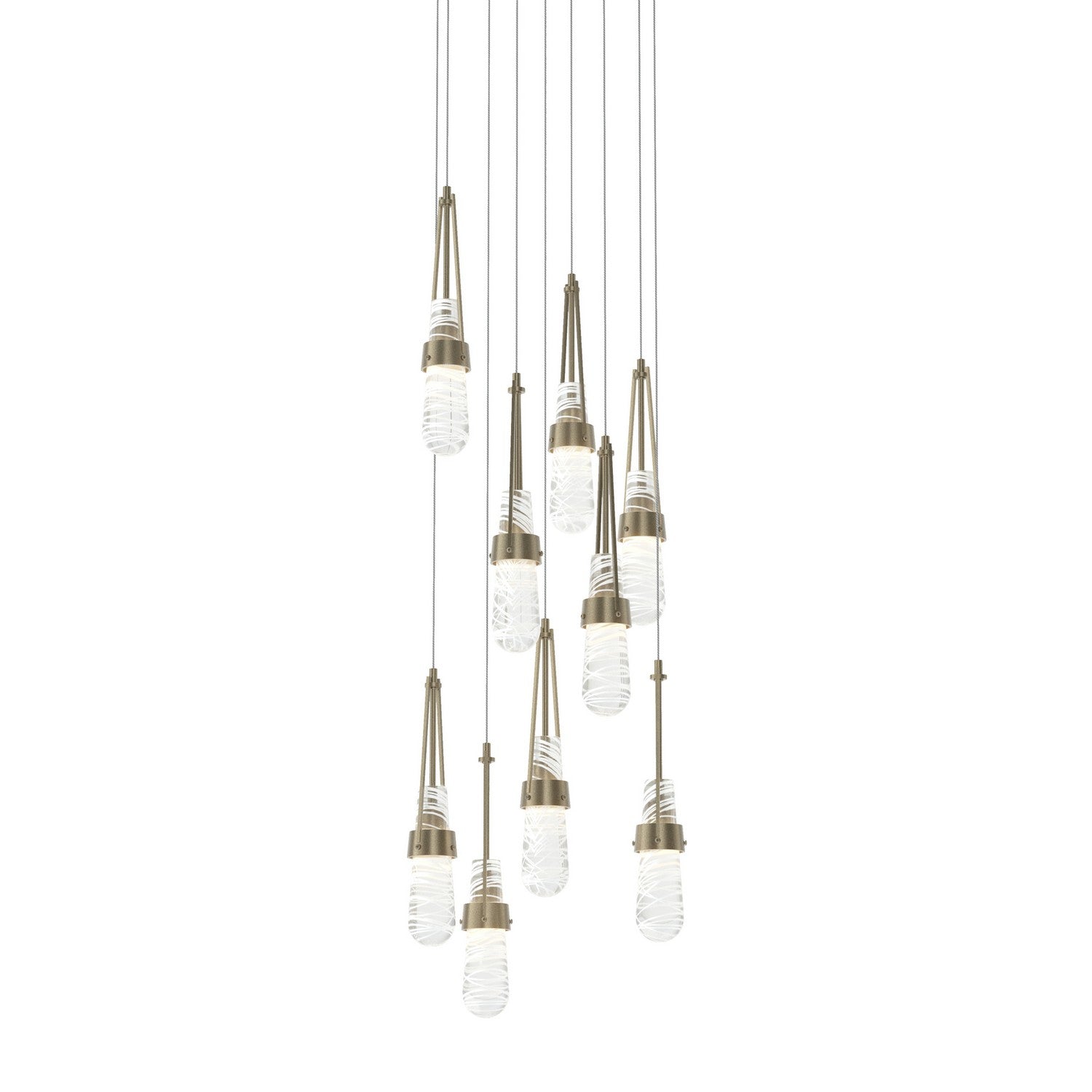 Hubbardton Forge - 131100-SKT-LONG-84-YJ0434 - Link 9-Light Blown Glass Pendant - Link - Soft Gold