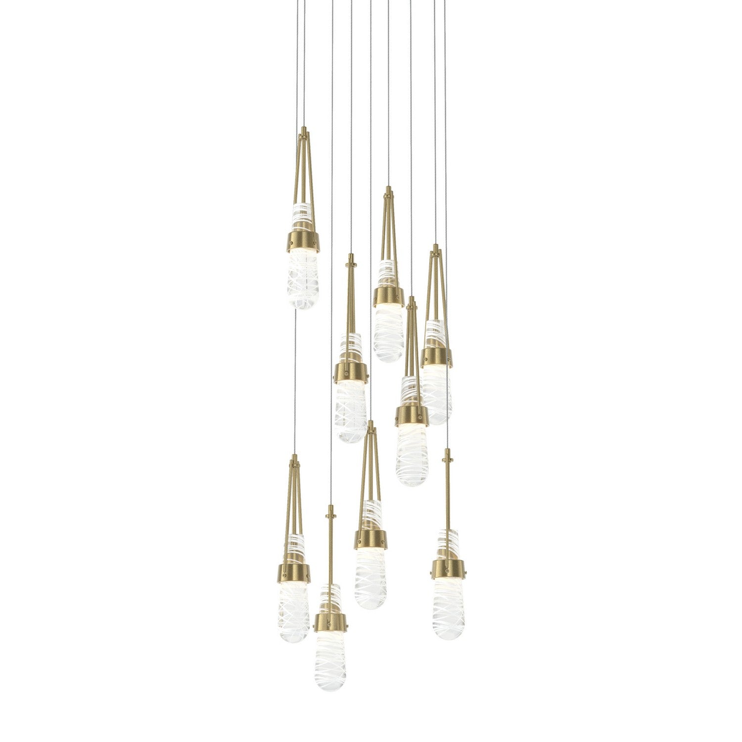 Hubbardton Forge - 131100-SKT-LONG-86-YJ0434 - Link 9-Light Blown Glass Pendant - Link - Modern Brass