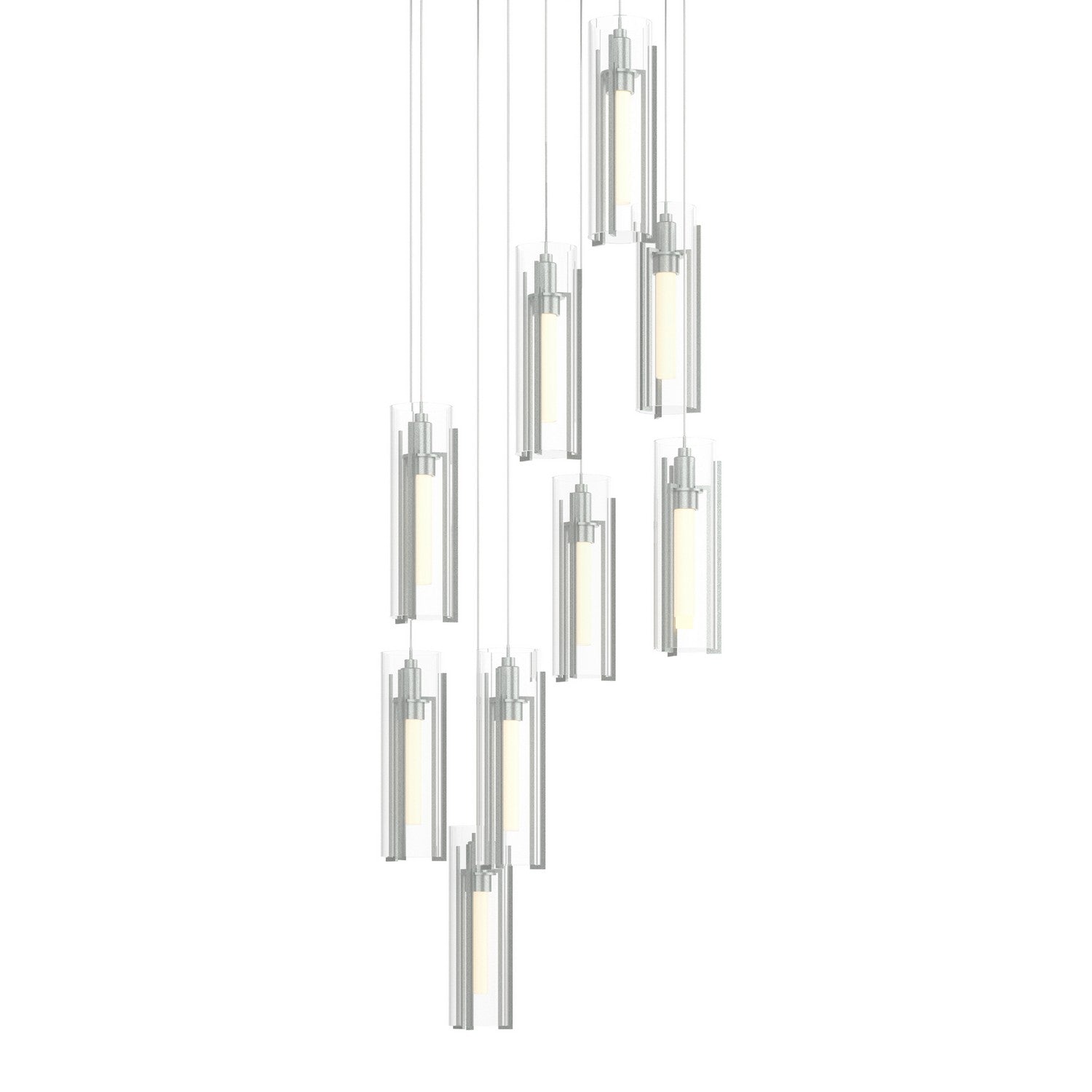Hubbardton Forge - 131104-SKT-LONG-82-ZM0065 - Exos Glass 9-Light Pendant - Exos Glass - Vintage Platinum