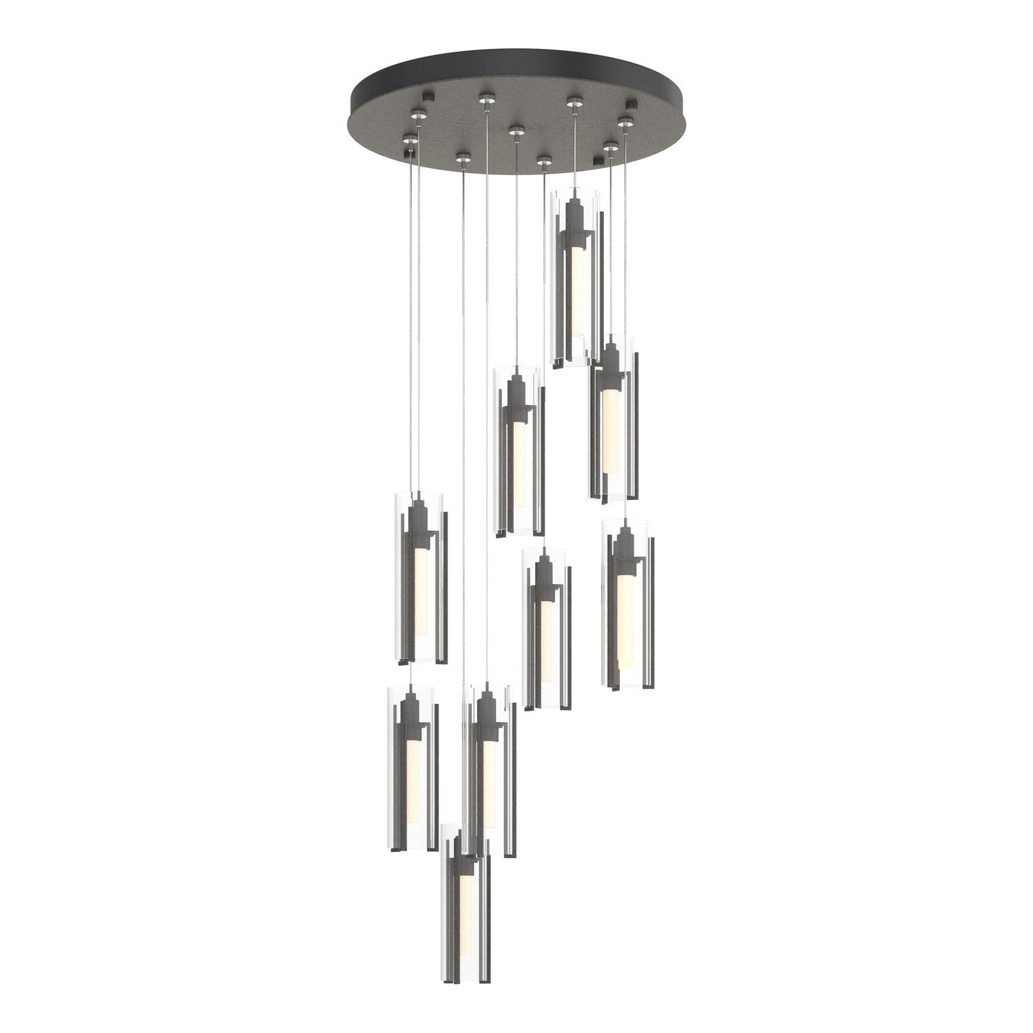 Hubbardton Forge - 131104-SKT-STND-20-ZM0065 - Exos Glass 9-Light Pendant - Exos Glass - Natural Iron