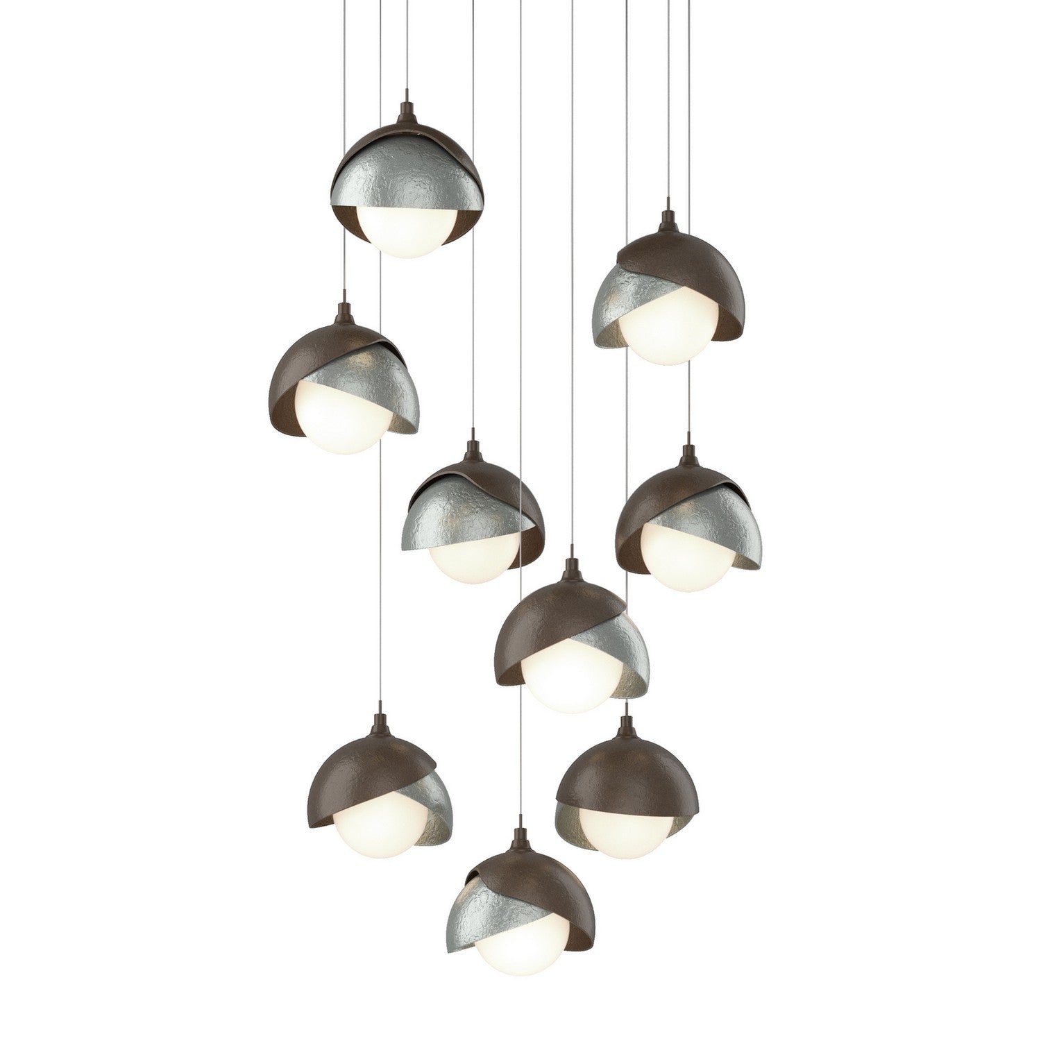 Hubbardton Forge - 131105-SKT-LONG-05-82-GG0711 - Brooklyn 9-Light Double Shade Pendant - Brooklyn - Bronze