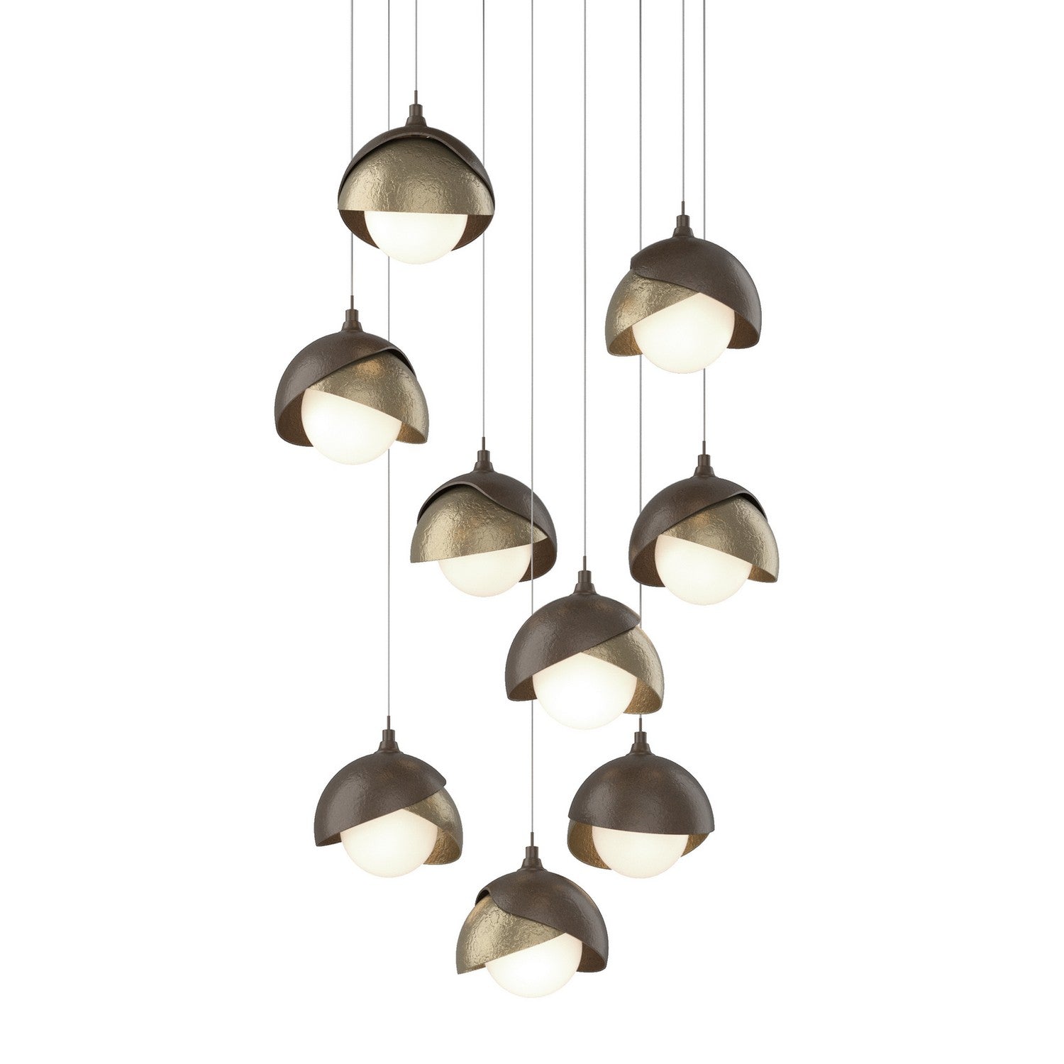 Hubbardton Forge - 131105-SKT-LONG-05-84-GG0711 - Brooklyn 9-Light Double Shade Pendant - Brooklyn - Bronze