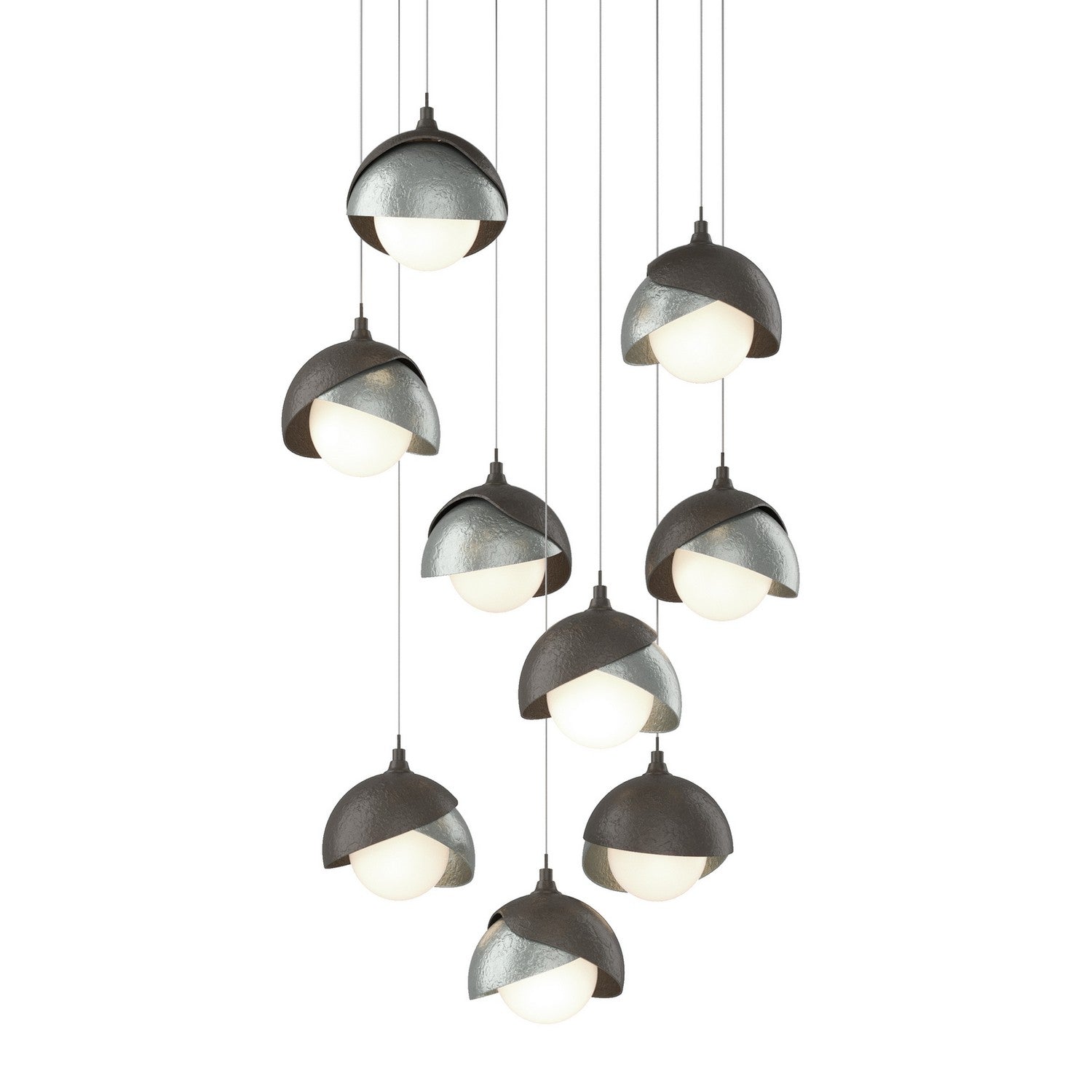 Hubbardton Forge - 131105-SKT-LONG-07-82-GG0711 - Brooklyn 9-Light Double Shade Pendant - Brooklyn - Dark Smoke