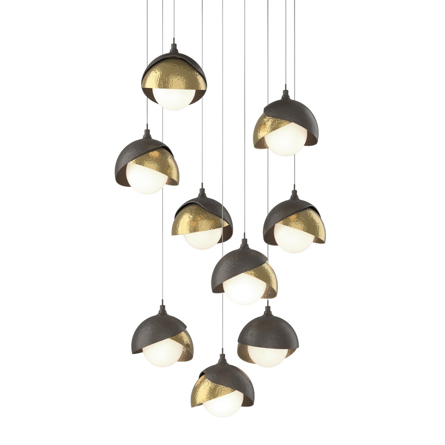 Hubbardton Forge - 131105-SKT-LONG-07-86-GG0711 - Brooklyn 9-Light Double Shade Pendant - Brooklyn - Dark Smoke