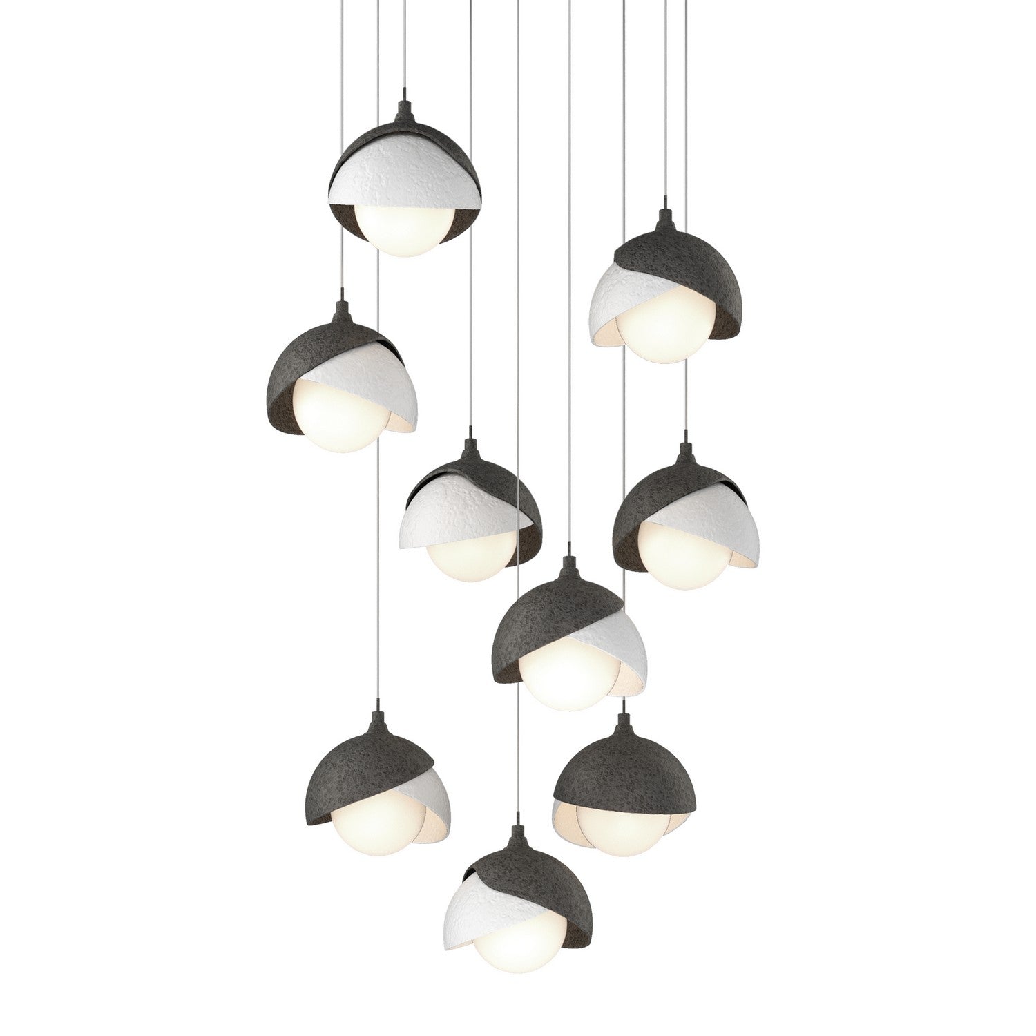 Hubbardton Forge - 131105-SKT-LONG-20-02-GG0711 - Brooklyn 9-Light Double Shade Pendant - Brooklyn - Natural Iron