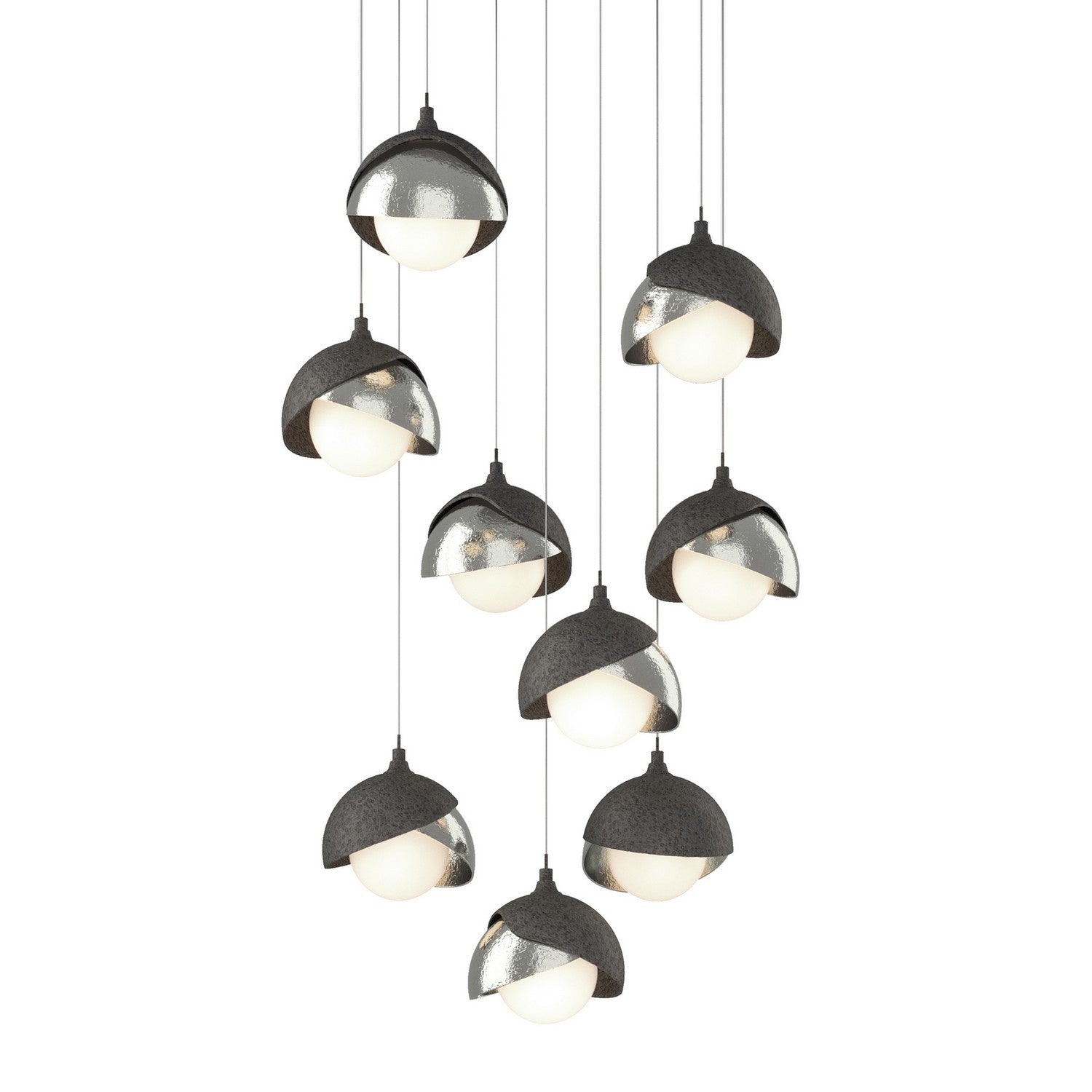 Hubbardton Forge - 131105-SKT-LONG-20-85-GG0711 - Brooklyn 9-Light Double Shade Pendant - Brooklyn - Natural Iron