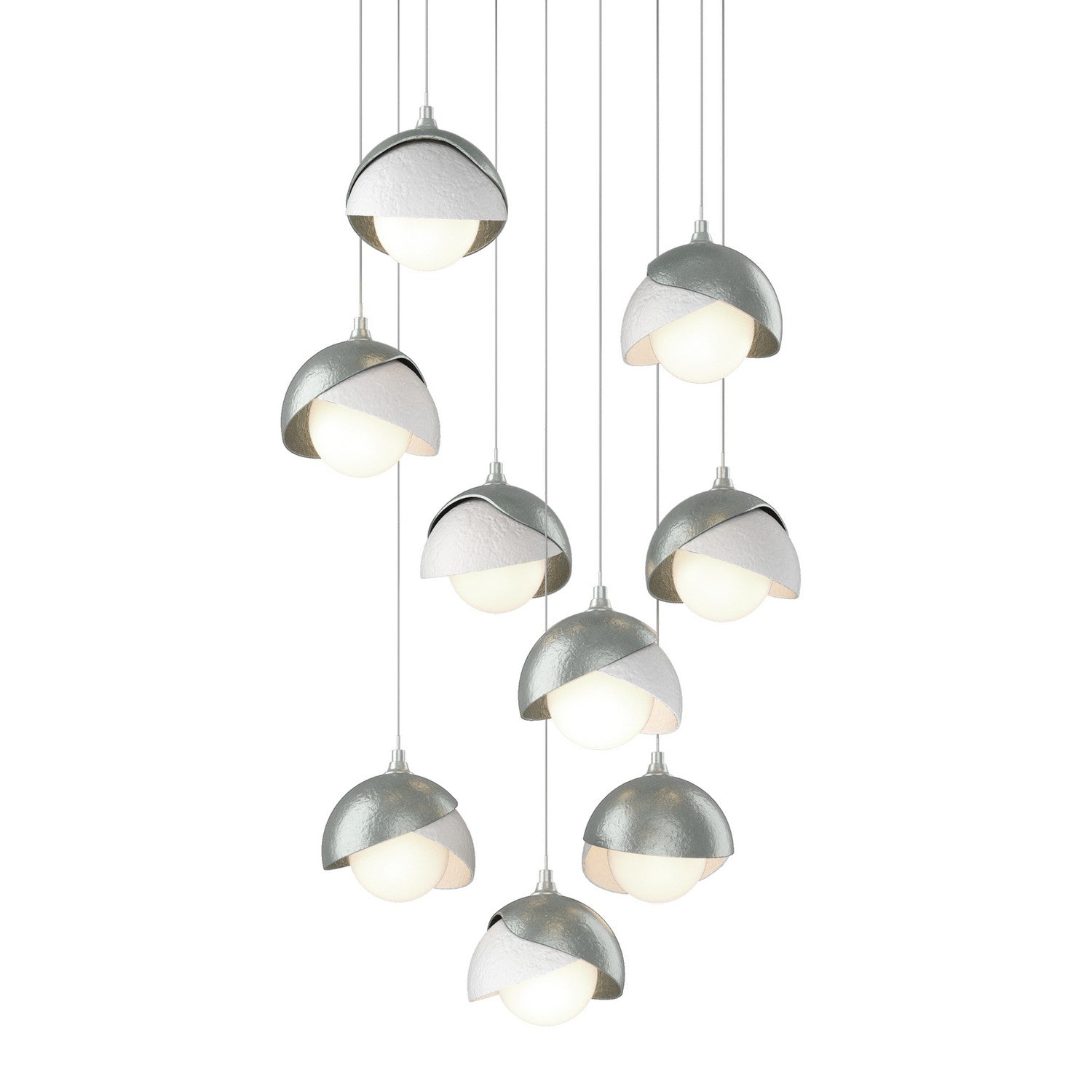 Hubbardton Forge - 131105-SKT-LONG-82-02-GG0711 - Brooklyn 9-Light Double Shade Pendant - Brooklyn - Vintage Platinum