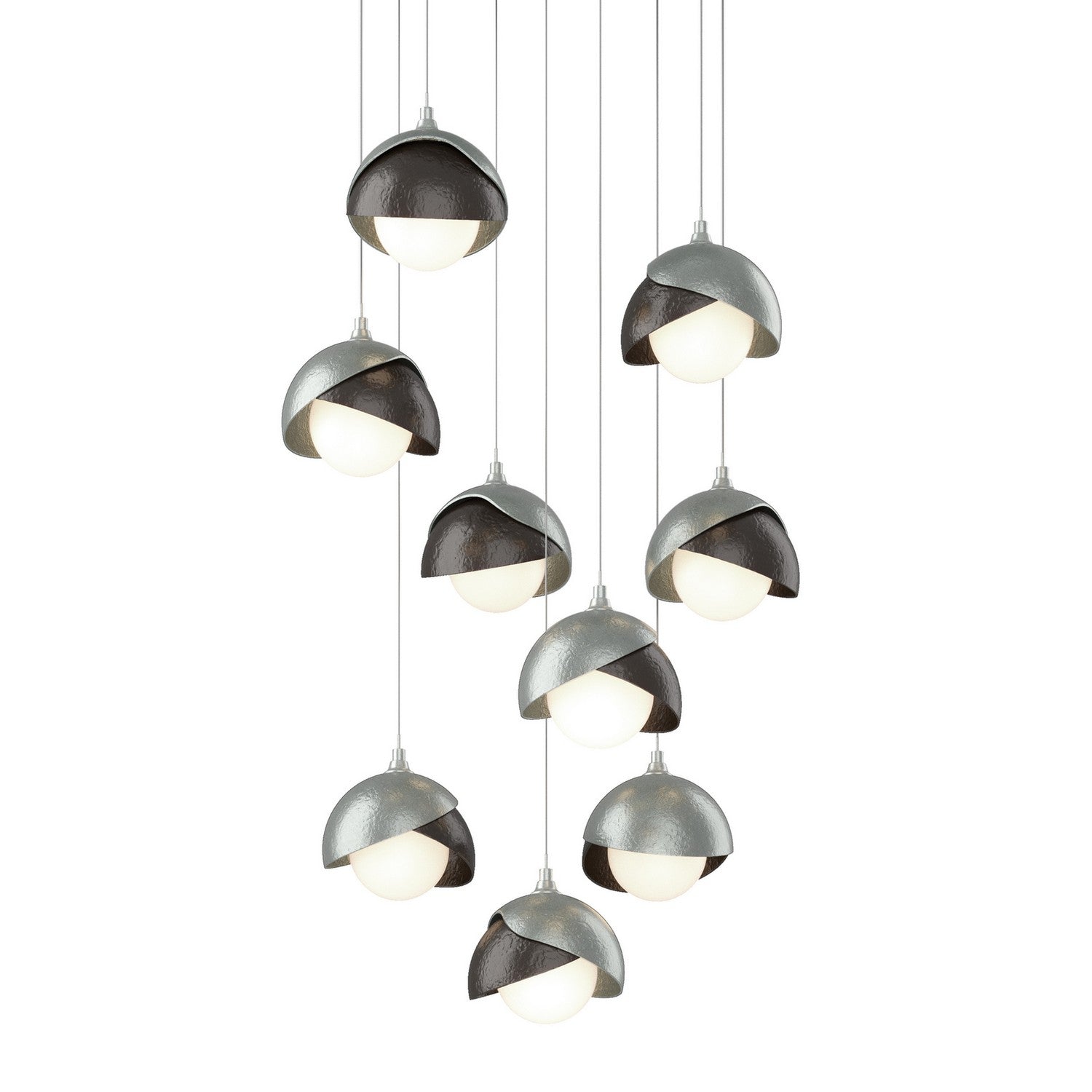 Hubbardton Forge - 131105-SKT-LONG-82-14-GG0711 - Brooklyn 9-Light Double Shade Pendant - Brooklyn - Vintage Platinum