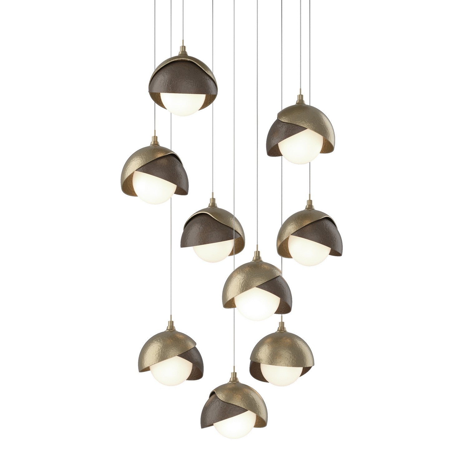 Hubbardton Forge - 131105-SKT-LONG-84-05-GG0711 - Brooklyn 9-Light Double Shade Pendant - Brooklyn - Soft Gold