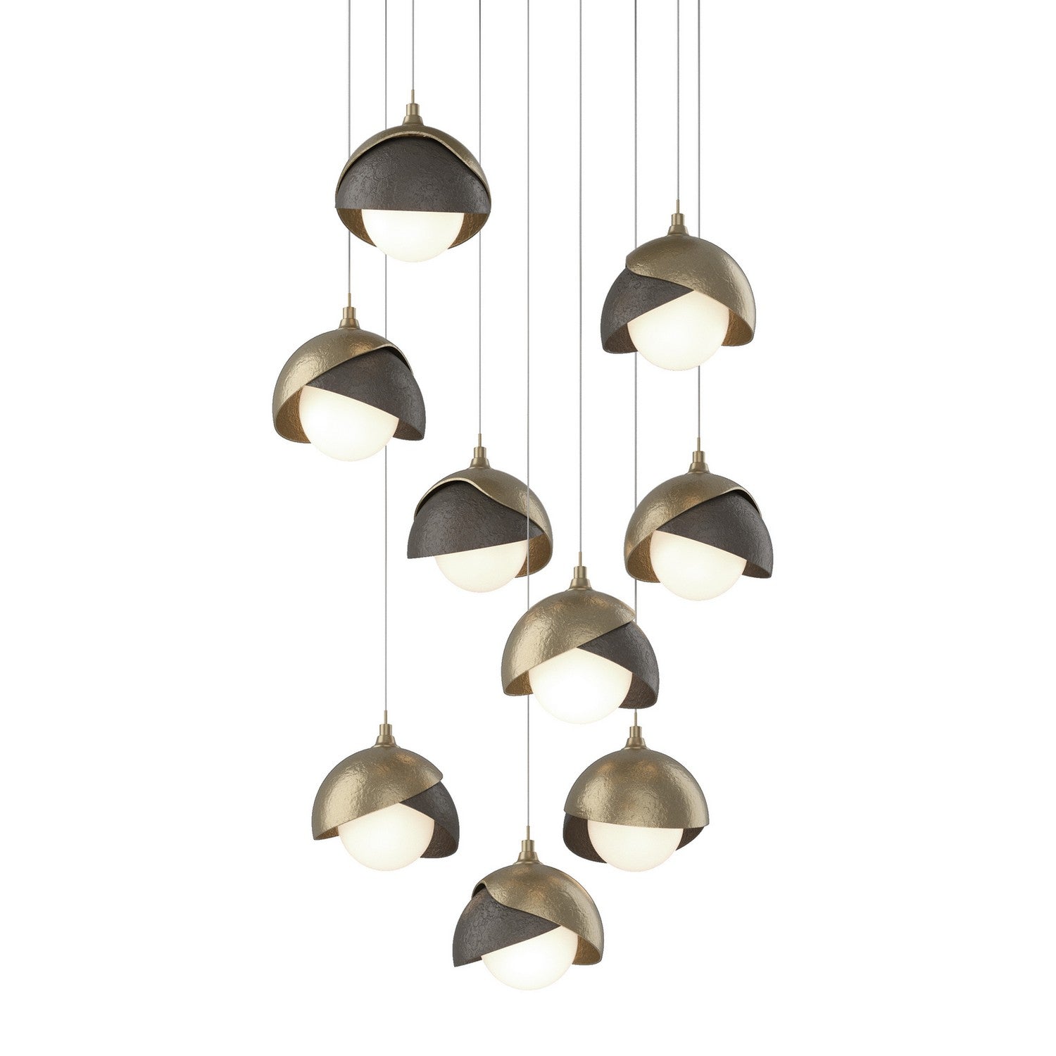 Hubbardton Forge - 131105-SKT-LONG-84-07-GG0711 - Brooklyn 9-Light Double Shade Pendant - Brooklyn - Soft Gold