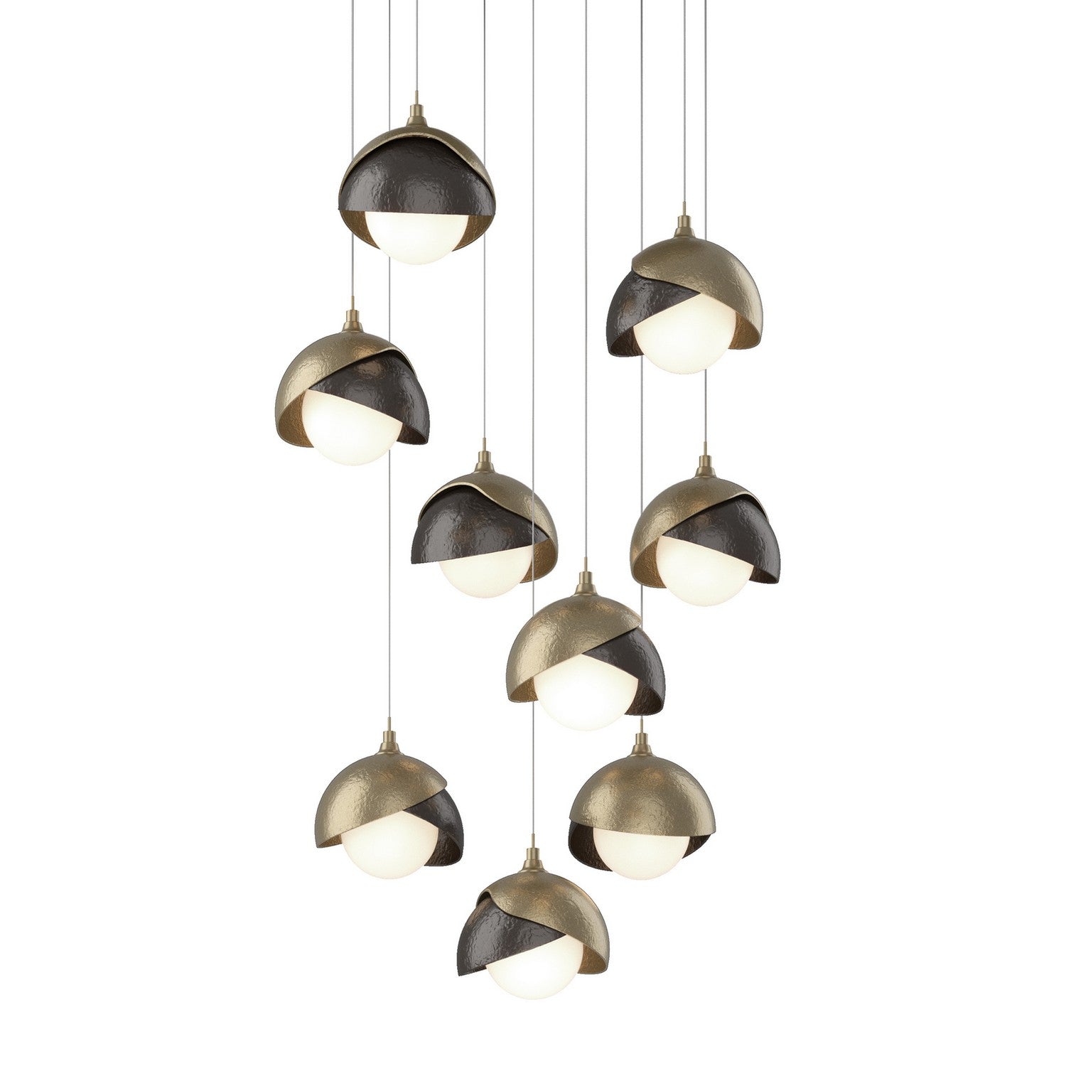 Hubbardton Forge - 131105-SKT-LONG-84-14-GG0711 - Brooklyn 9-Light Double Shade Pendant - Brooklyn - Soft Gold