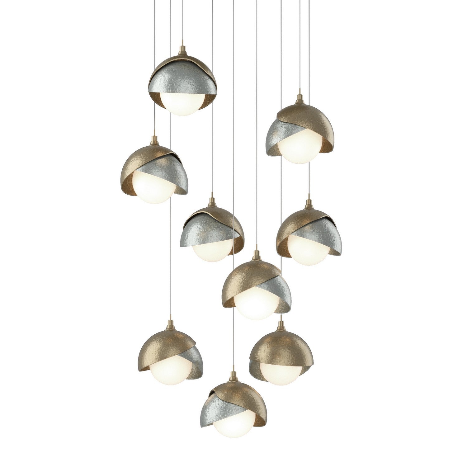 Hubbardton Forge - 131105-SKT-LONG-84-82-GG0711 - Brooklyn 9-Light Double Shade Pendant - Brooklyn - Soft Gold