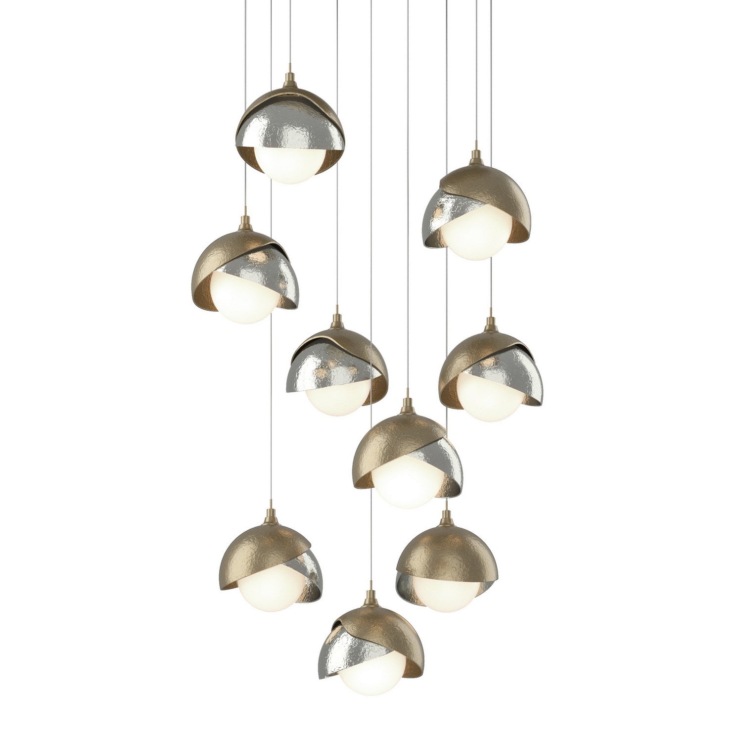 Hubbardton Forge - 131105-SKT-LONG-84-85-GG0711 - Brooklyn 9-Light Double Shade Pendant - Brooklyn - Soft Gold
