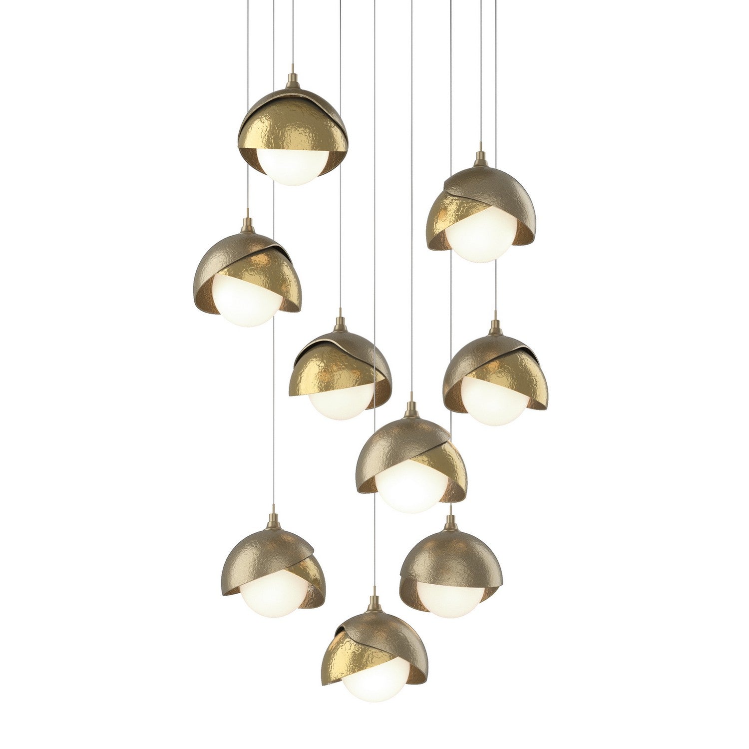 Hubbardton Forge - 131105-SKT-LONG-84-86-GG0711 - Brooklyn 9-Light Double Shade Pendant - Brooklyn - Soft Gold