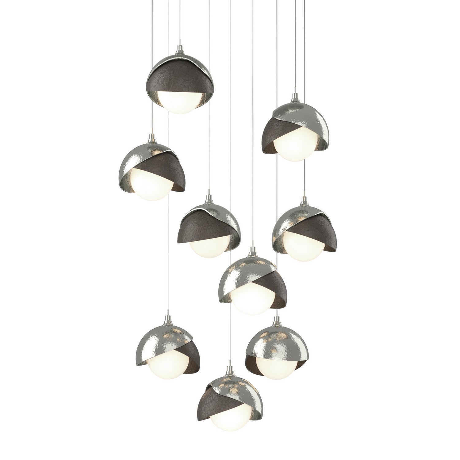 Hubbardton Forge - 131105-SKT-LONG-85-07-GG0711 - Brooklyn 9-Light Double Shade Pendant - Brooklyn - Sterling