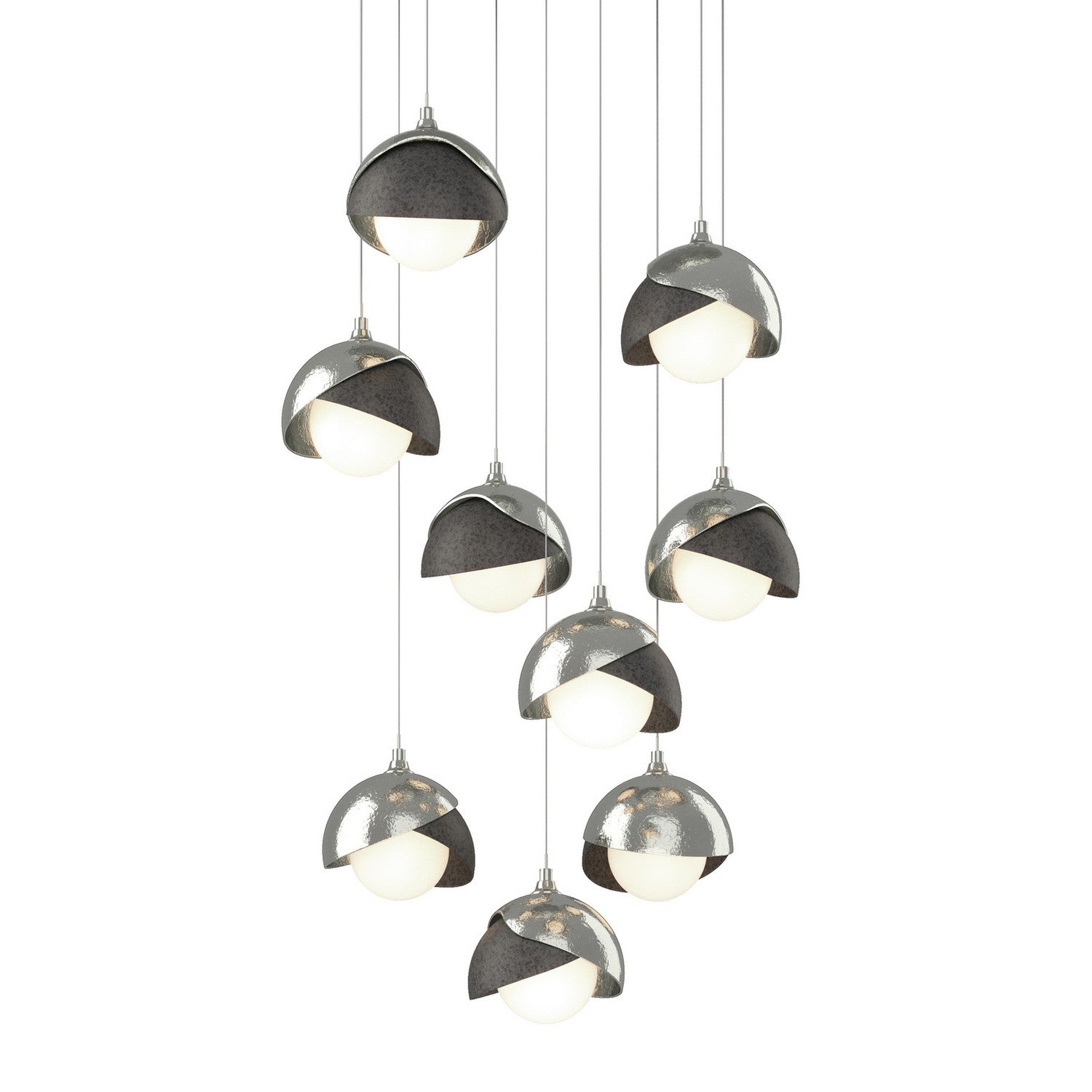 Hubbardton Forge - 131105-SKT-LONG-85-20-GG0711 - Brooklyn 9-Light Double Shade Pendant - Brooklyn - Sterling