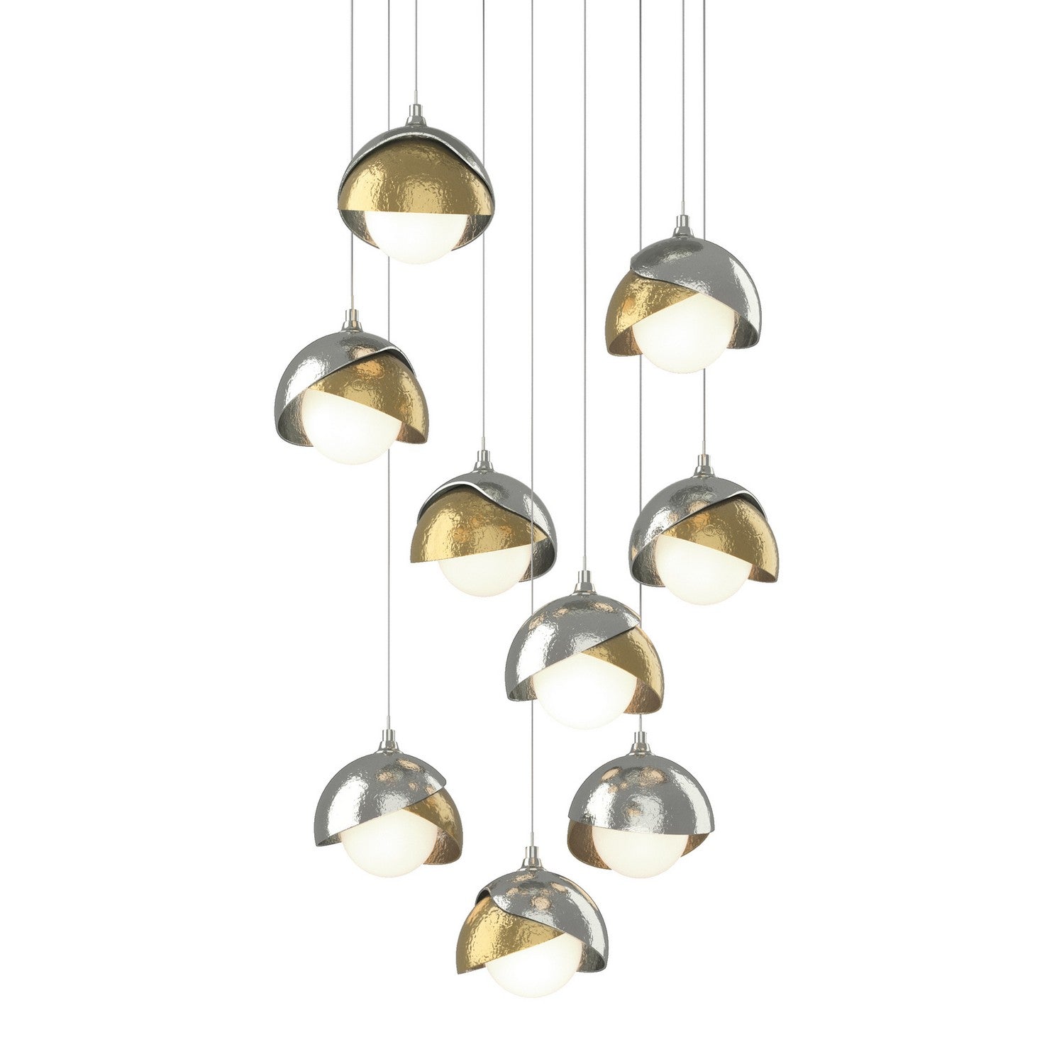 Hubbardton Forge - 131105-SKT-LONG-85-86-GG0711 - Brooklyn 9-Light Double Shade Pendant - Brooklyn - Sterling