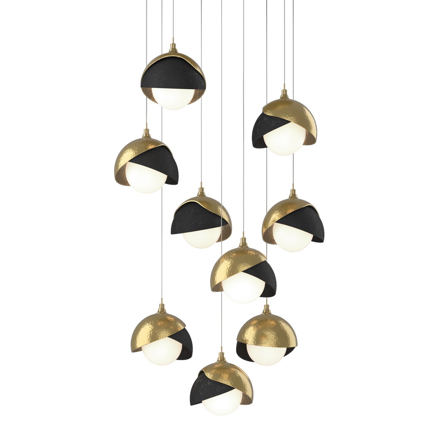 Hubbardton Forge - 131105-SKT-LONG-86-10-GG0711 - Brooklyn 9-Light Double Shade Pendant - Brooklyn - Modern Brass