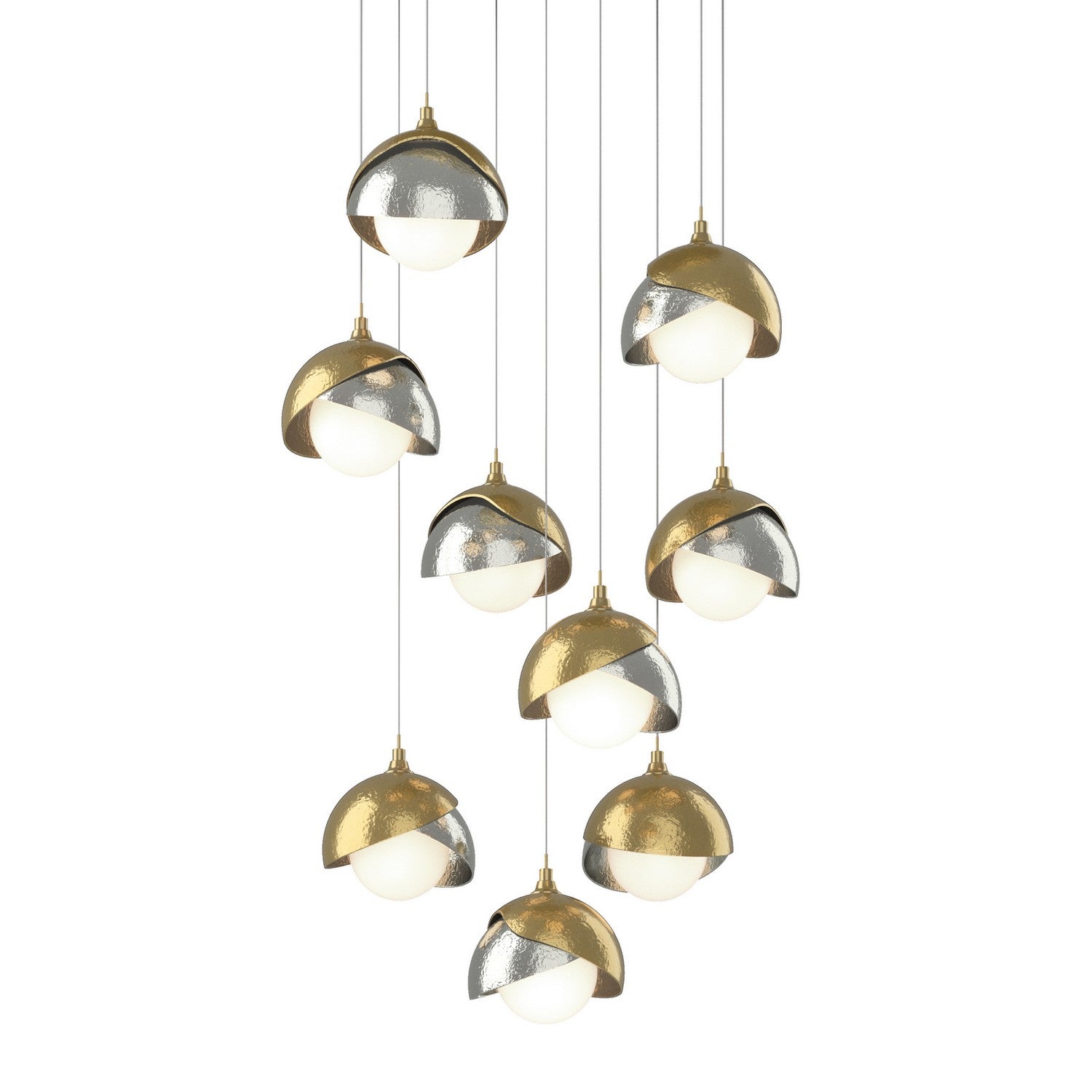 Hubbardton Forge - 131105-SKT-LONG-86-85-GG0711 - Brooklyn 9-Light Double Shade Pendant - Brooklyn - Modern Brass