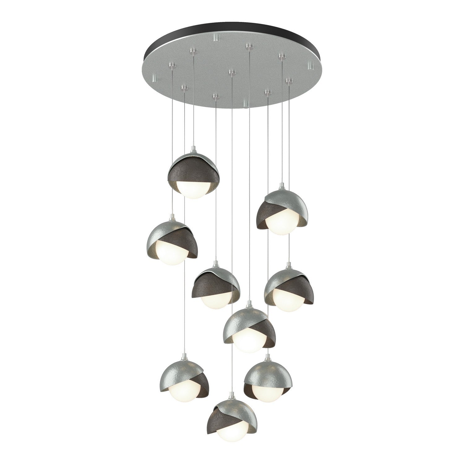 Hubbardton Forge - 131105-SKT-STND-82-07-GG0711 - Brooklyn 9-Light Double Shade Pendant - Brooklyn - Vintage Platinum