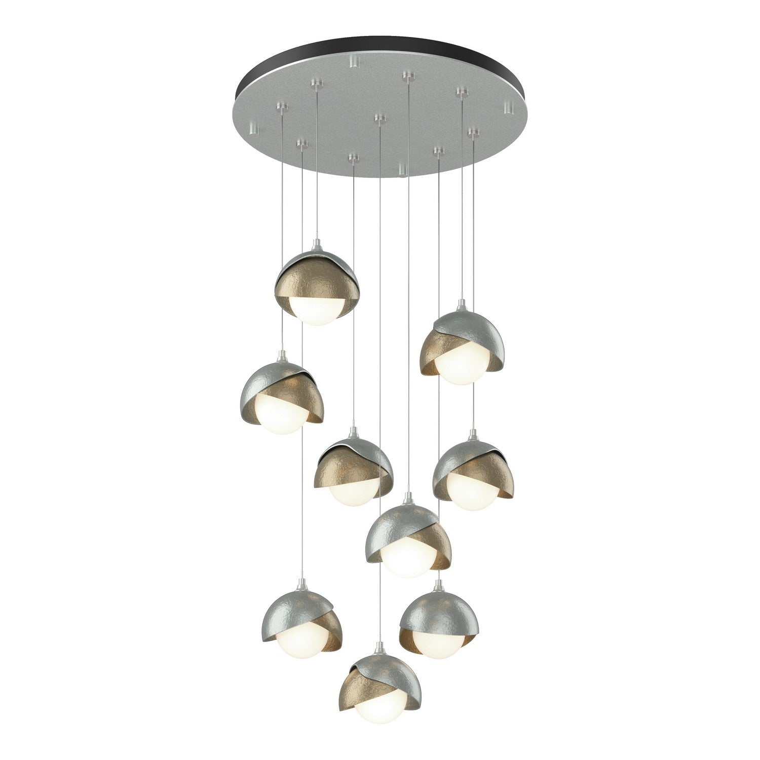 Hubbardton Forge - 131105-SKT-STND-82-84-GG0711 - Brooklyn 9-Light Double Shade Pendant - Brooklyn - Vintage Platinum