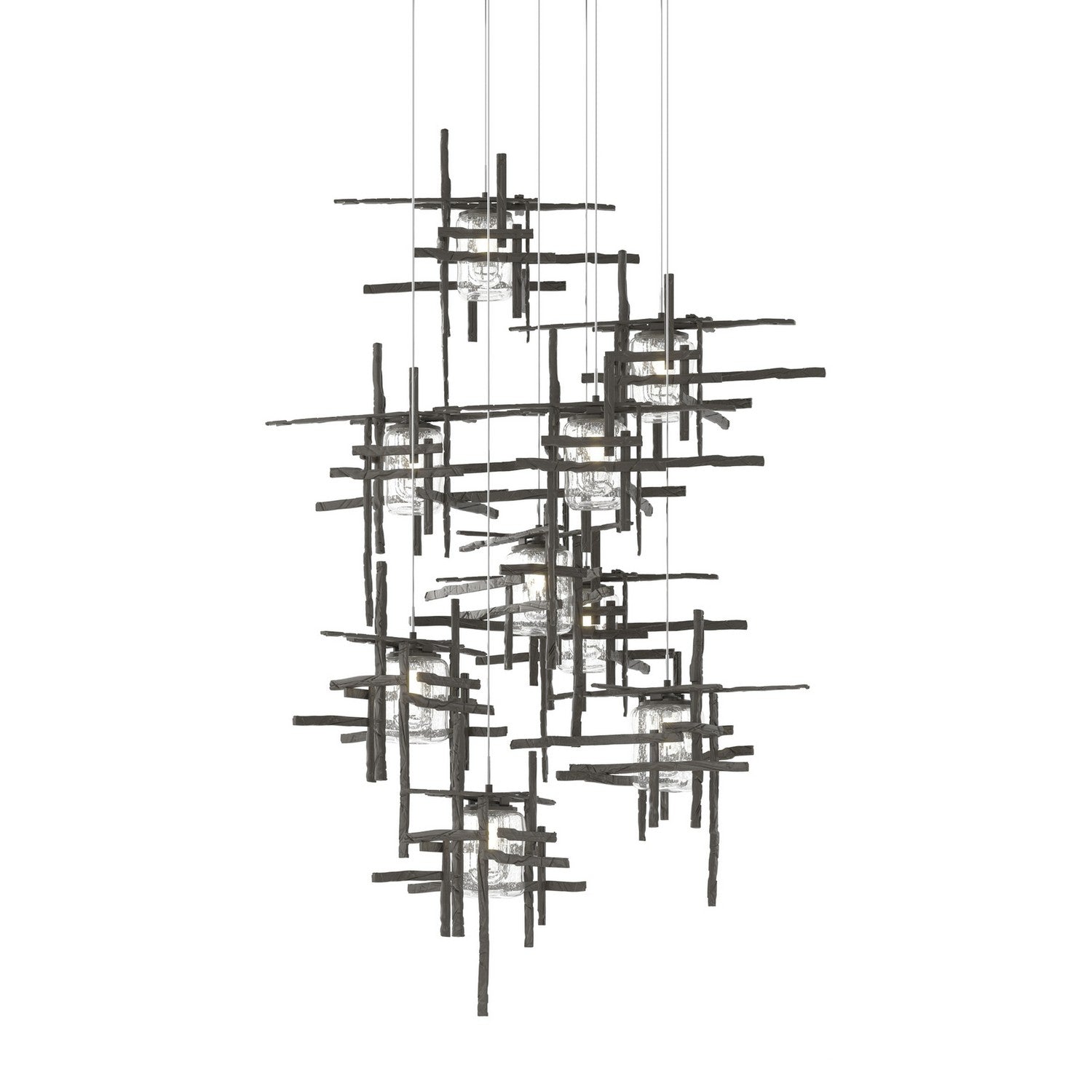 Hubbardton Forge - 131107-SKT-LONG-07-II0728 - Tura 9-Light Seeded Glass Pendant - Tura - Dark Smoke