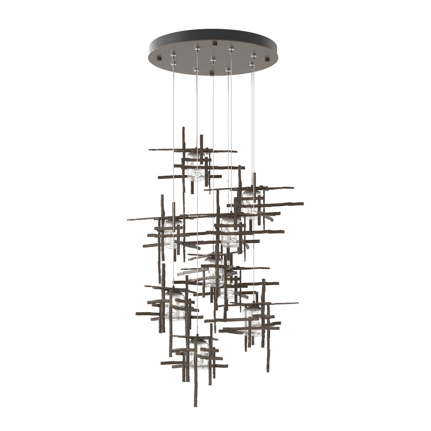 Hubbardton Forge - 131107-SKT-STND-05-II0728 - Tura 9-Light Seeded Glass Pendant - Tura - Bronze