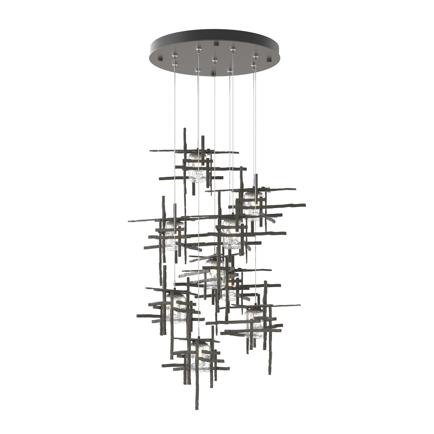 Hubbardton Forge - 131107-SKT-STND-07-II0728 - Tura 9-Light Seeded Glass Pendant - Tura - Dark Smoke