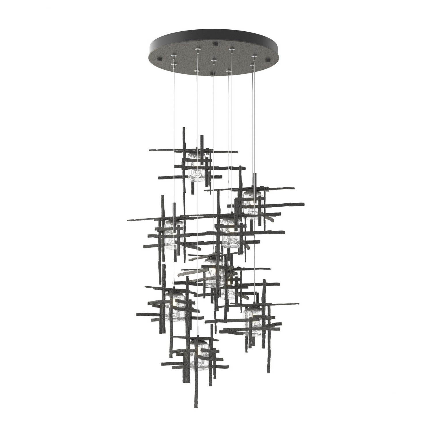 Hubbardton Forge - 131107-SKT-STND-20-II0728 - Tura 9-Light Seeded Glass Pendant - Tura - Natural Iron