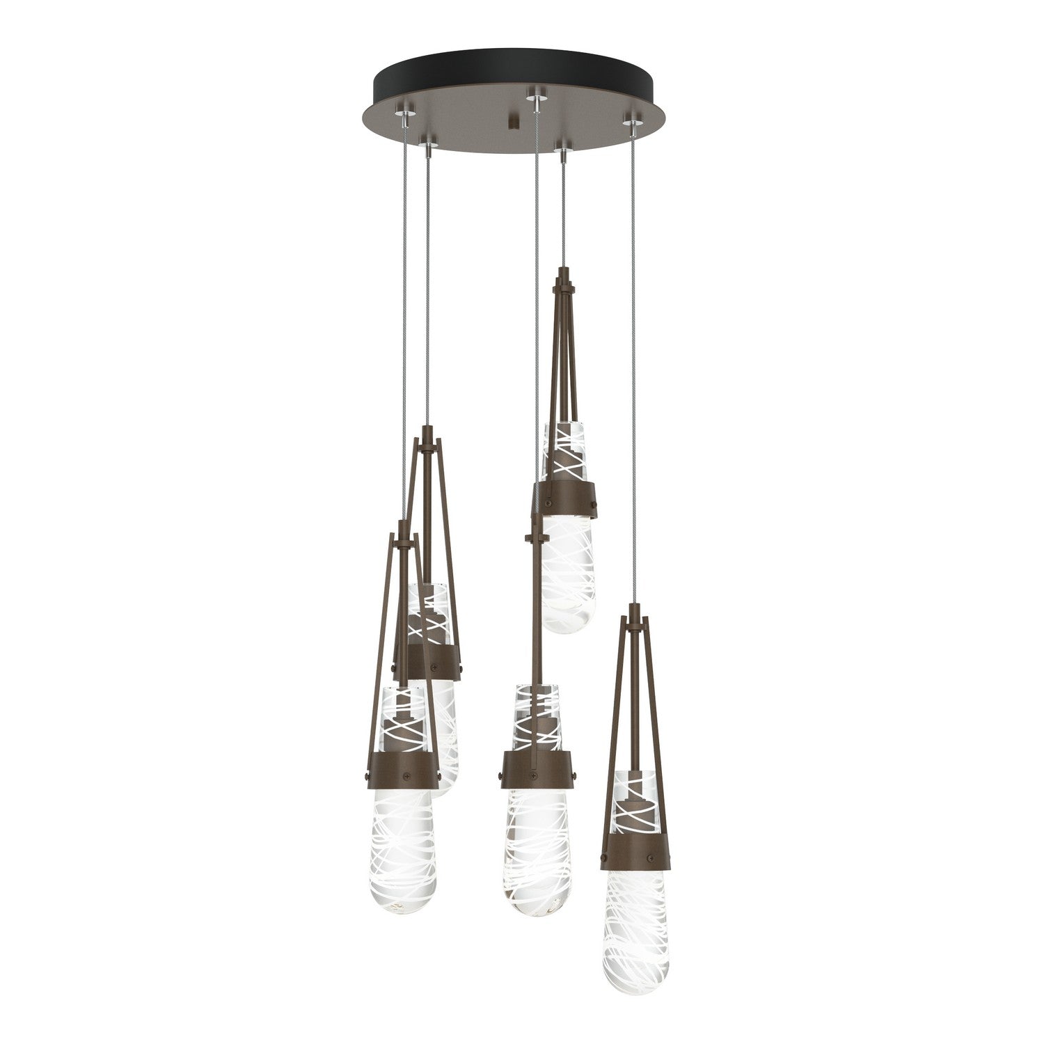 Hubbardton Forge - 131120-SKT-STND-05-YJ0434 - Link 5-Light Blown Glass Pendant - Link - Bronze