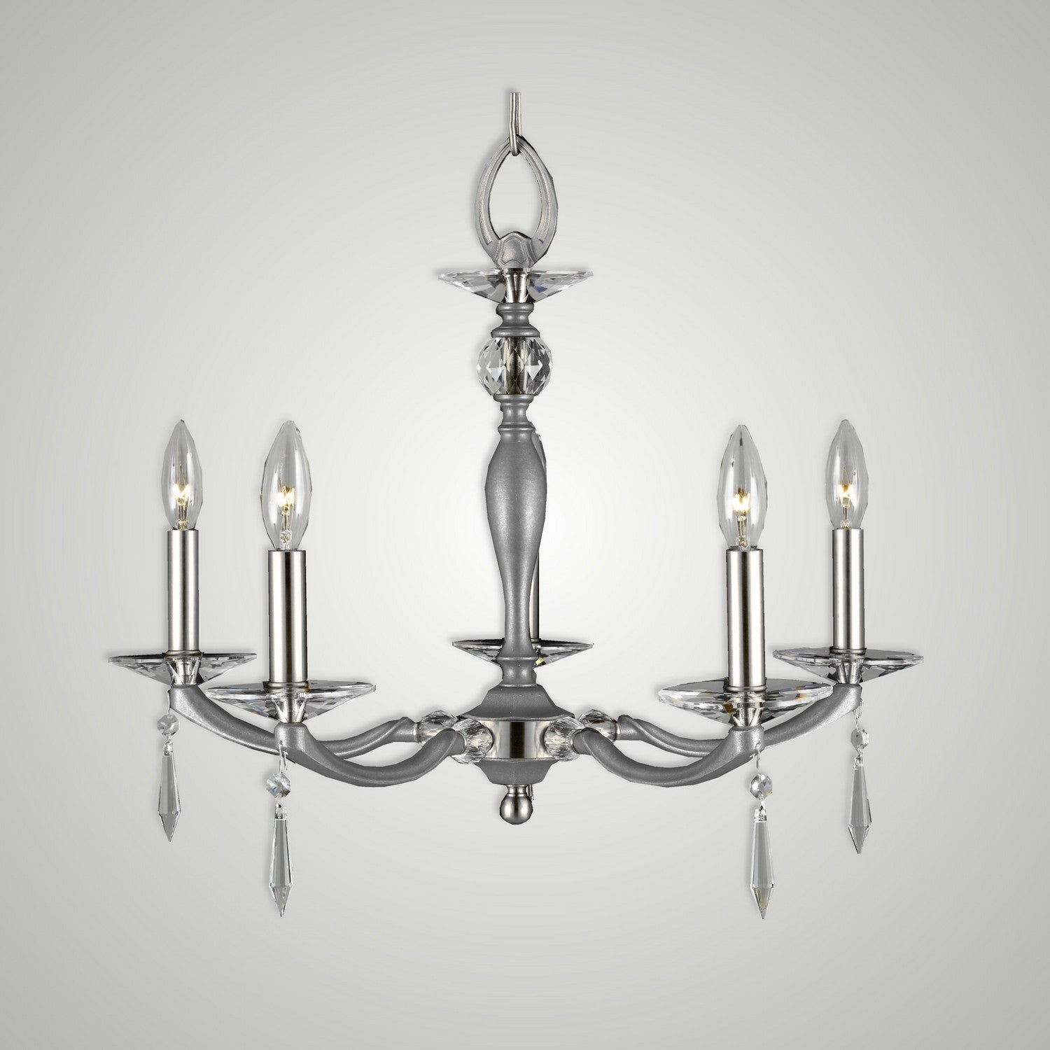 American Brass & Crystal - CH5323-U-37G-38G-ST - Five Light Chandelier - Kensington - Pewter with Polished Nickel