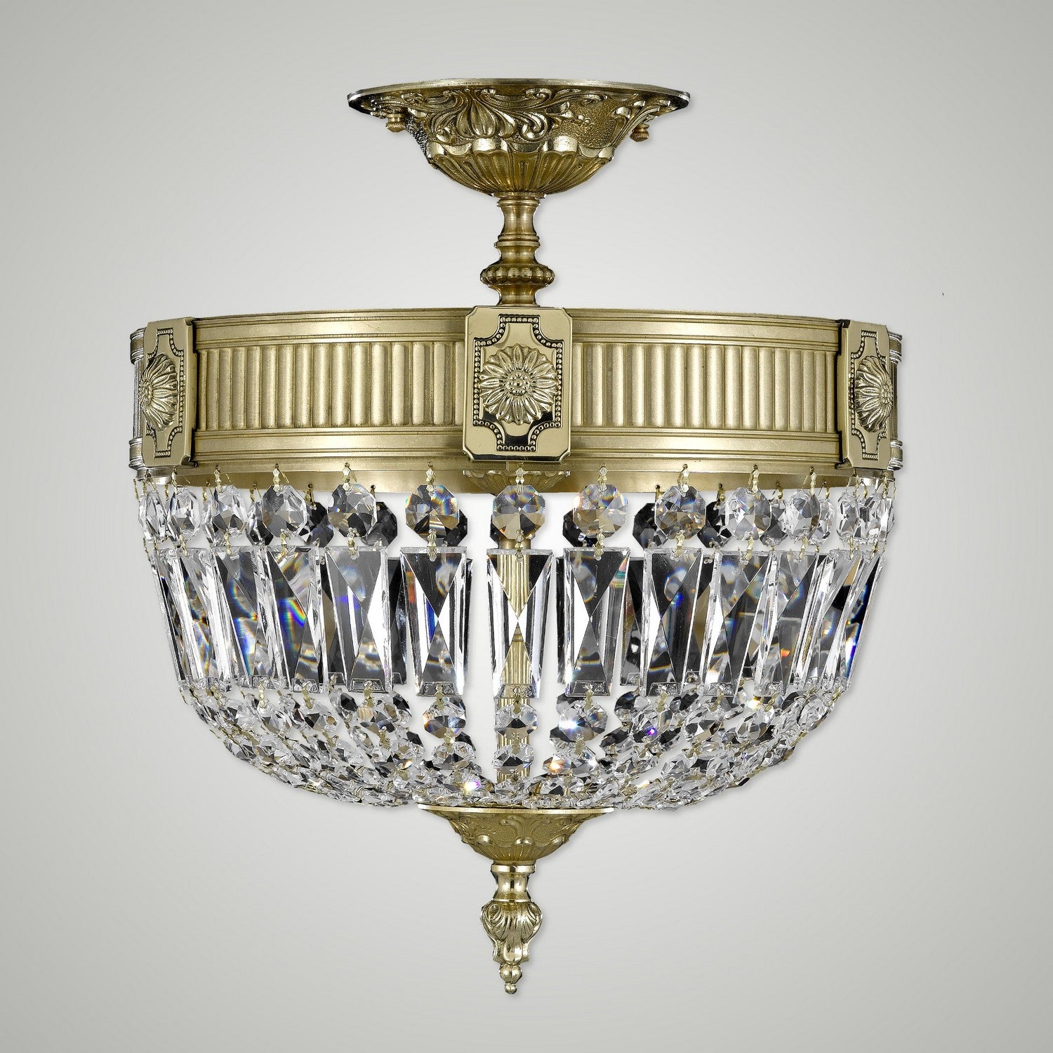 American Brass & Crystal - FM2151-P-16G - Three Light Semi-Flush Mount - Finisterra - True Brass