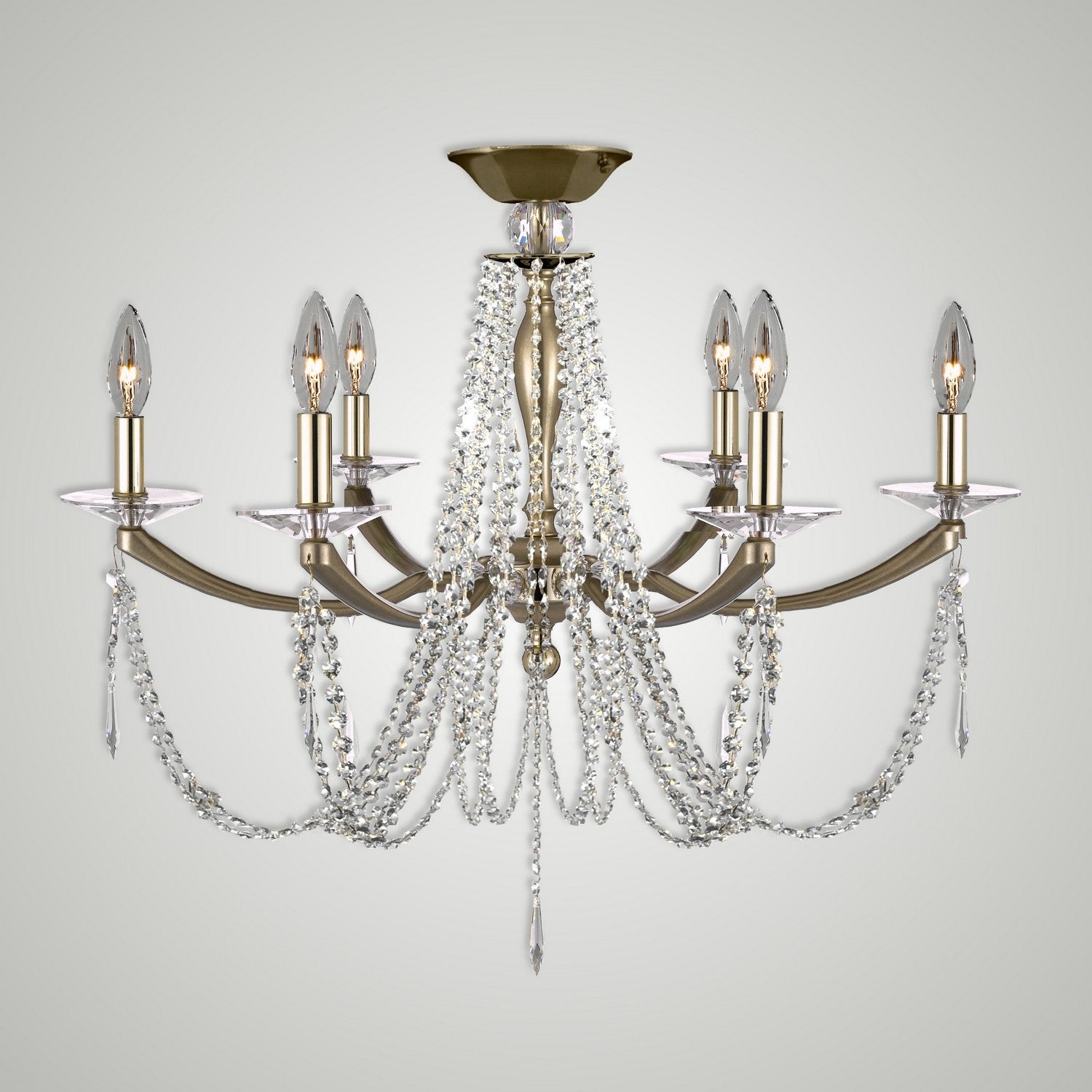 American Brass & Crystal - FM5385-U-36G-ST - Six Light Semi-Flush Mount - Kensington - Old Brass