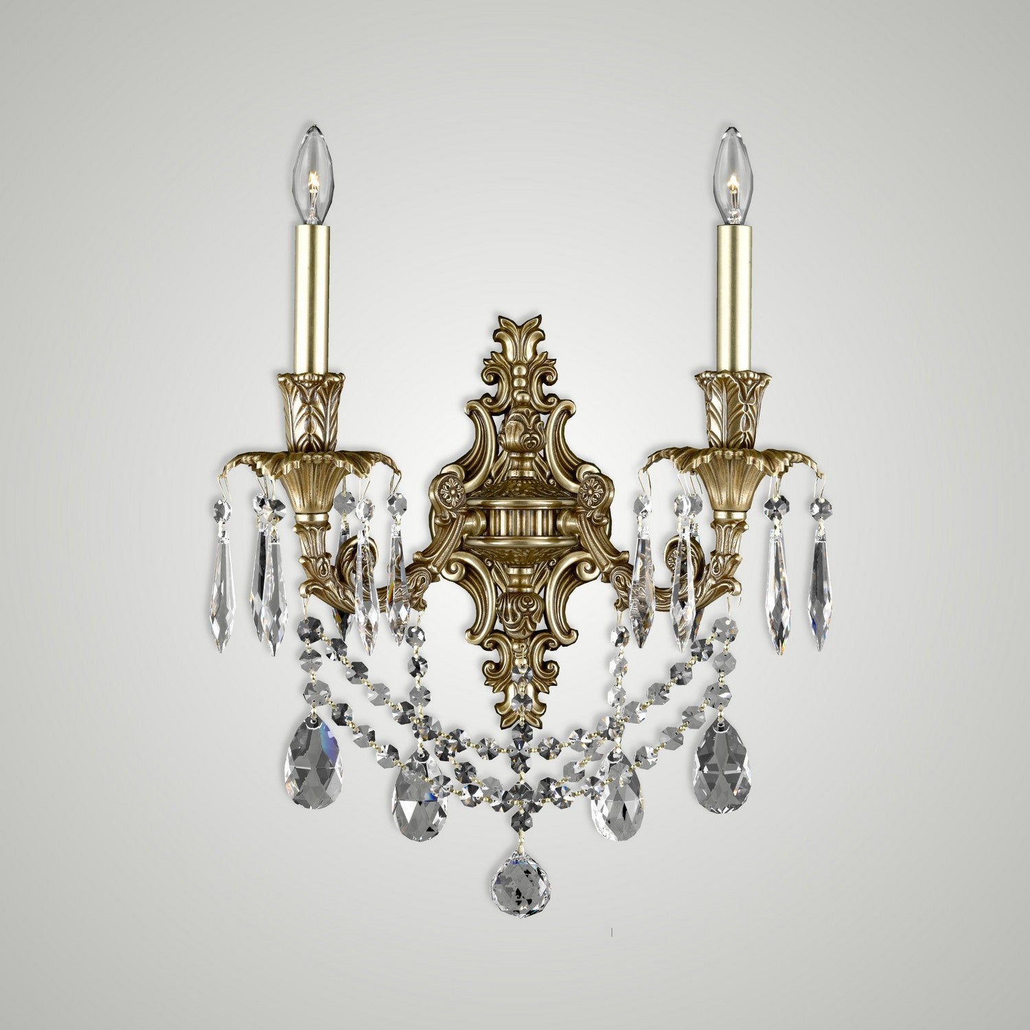 American Brass & Crystal - WS2080-O-U-03G-ST - Two Light Wall Sconce - Finisterra - French Gold Glossy