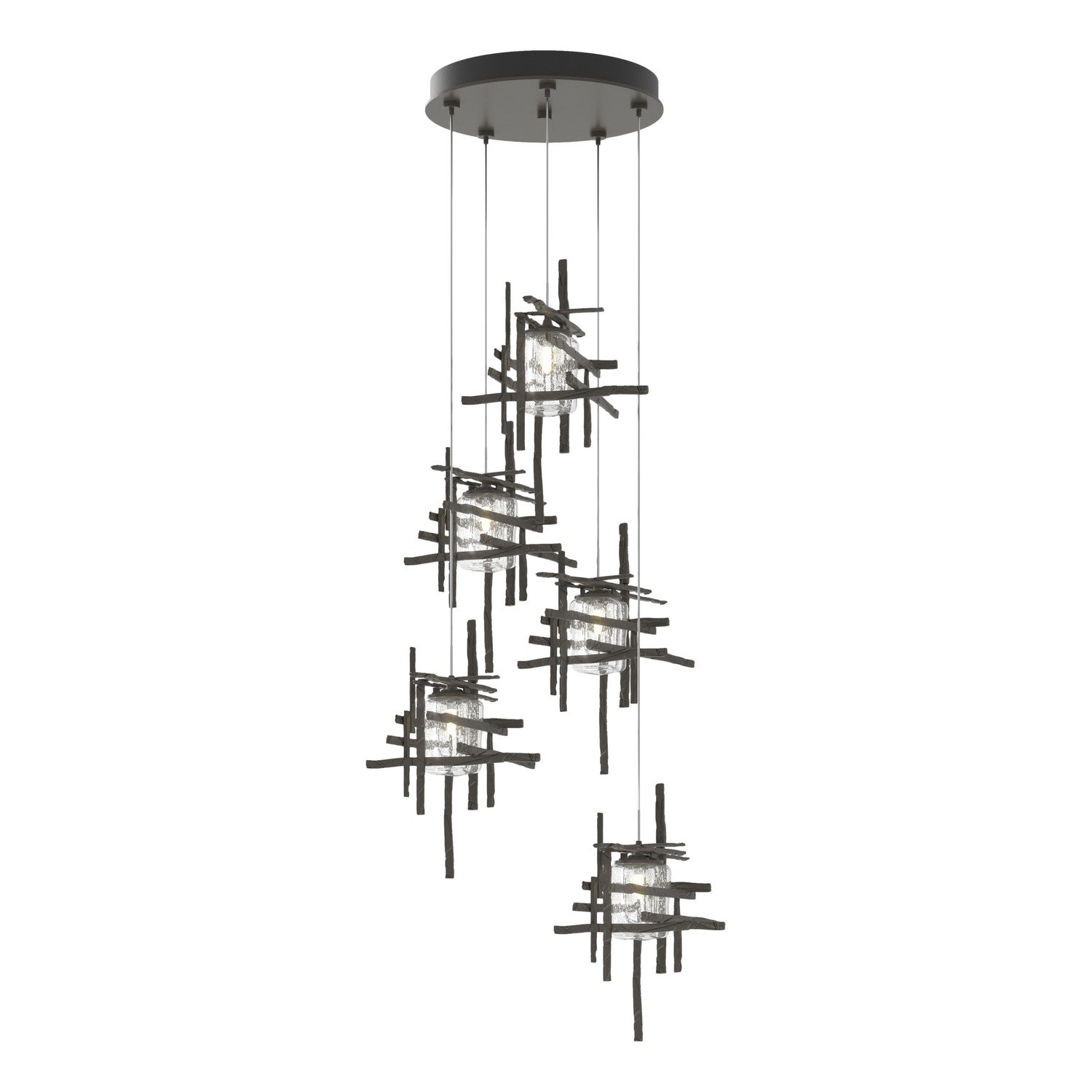 Hubbardton Forge - 131126-SKT-STND-07-II0728 - Tura 5-Light Seeded Glass Pendant - Tura - Dark Smoke