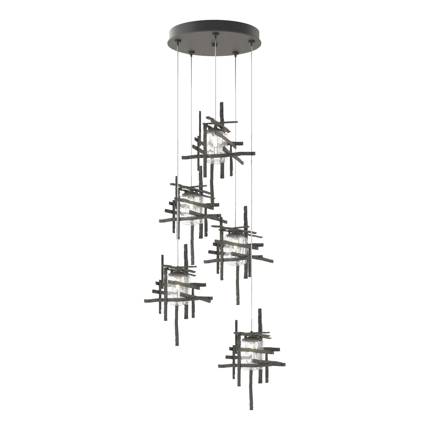 Hubbardton Forge - 131126-SKT-STND-20-II0728 - Tura 5-Light Seeded Glass Pendant - Tura - Natural Iron
