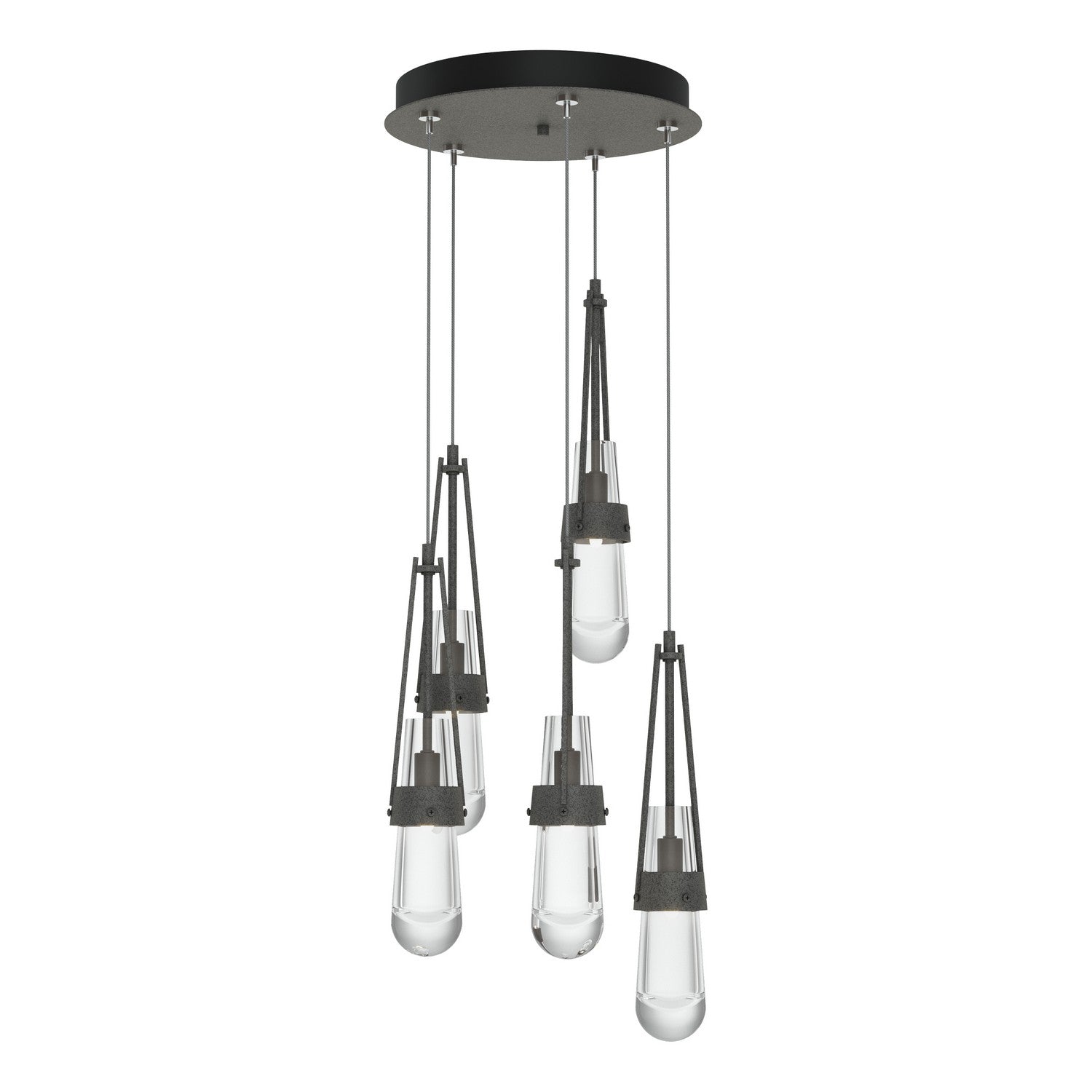 Hubbardton Forge - 131127-SKT-STND-20-ZM0434 - Link 5-Light Clear Glass Pendant - Link - Natural Iron